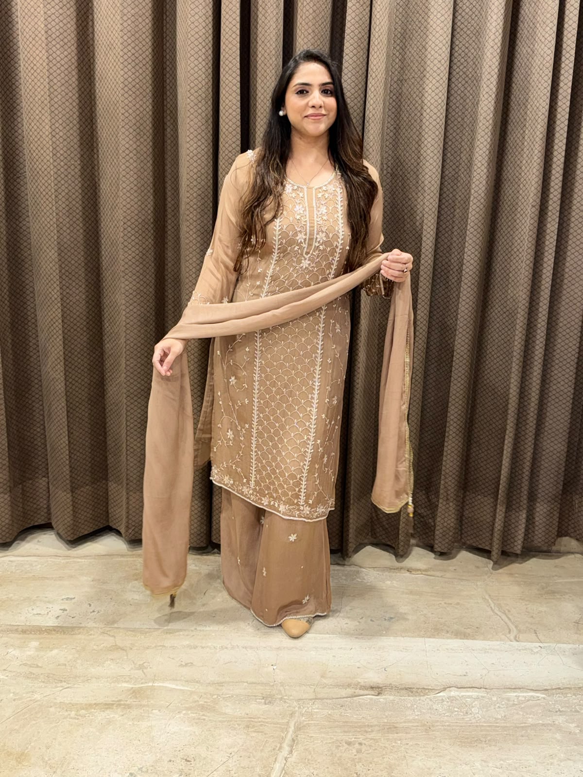 Designer Brown Suit set with pearl handwork