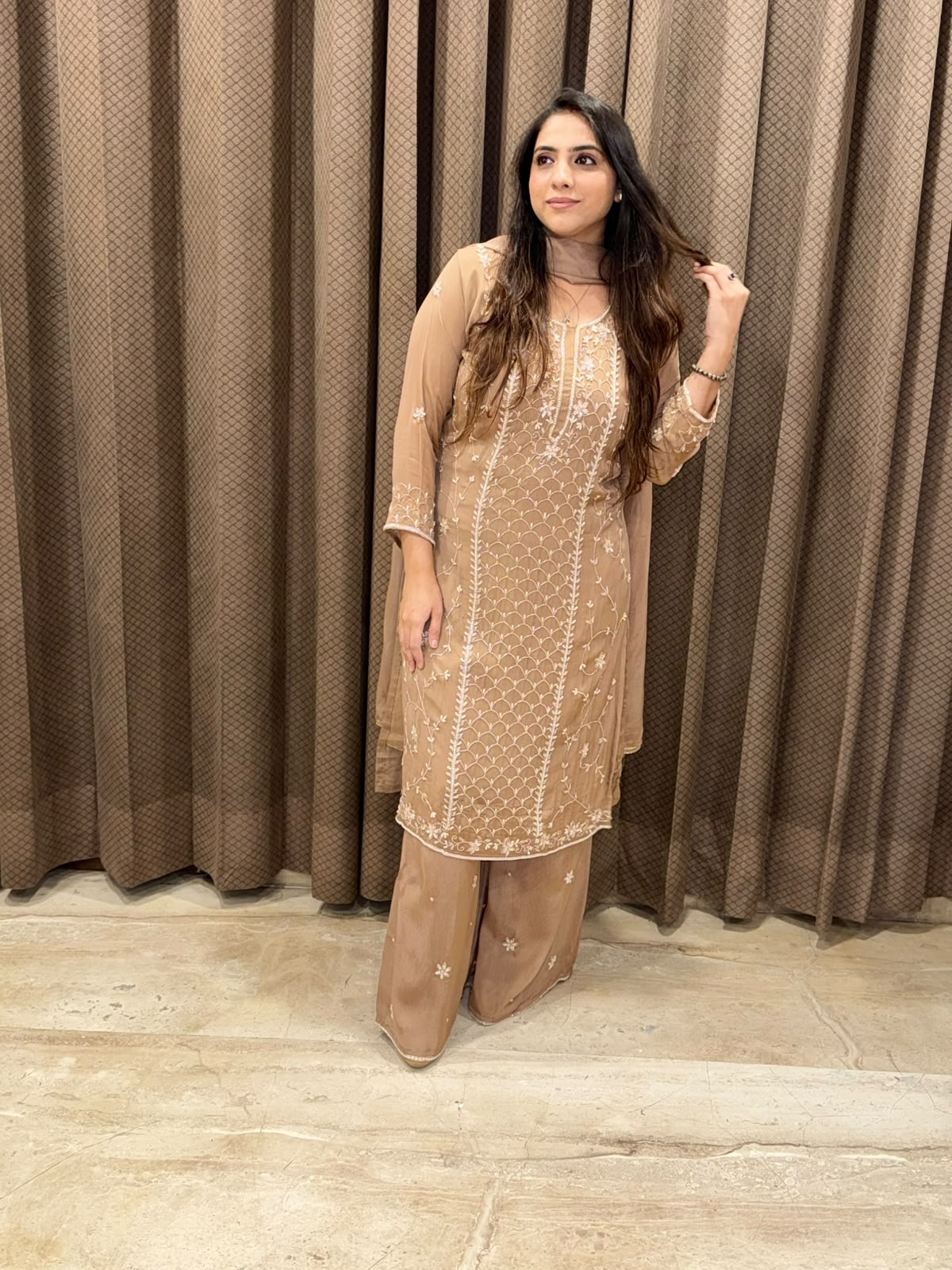 Designer Brown Suit set with pearl handwork