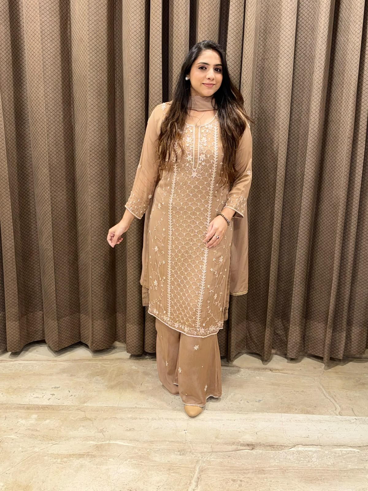 Designer Brown Suit set with pearl handwork