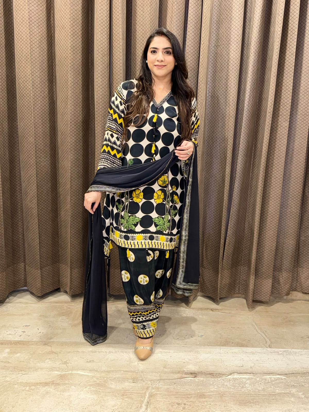 Gorgeous Black polka Farshi set with tassel detailing