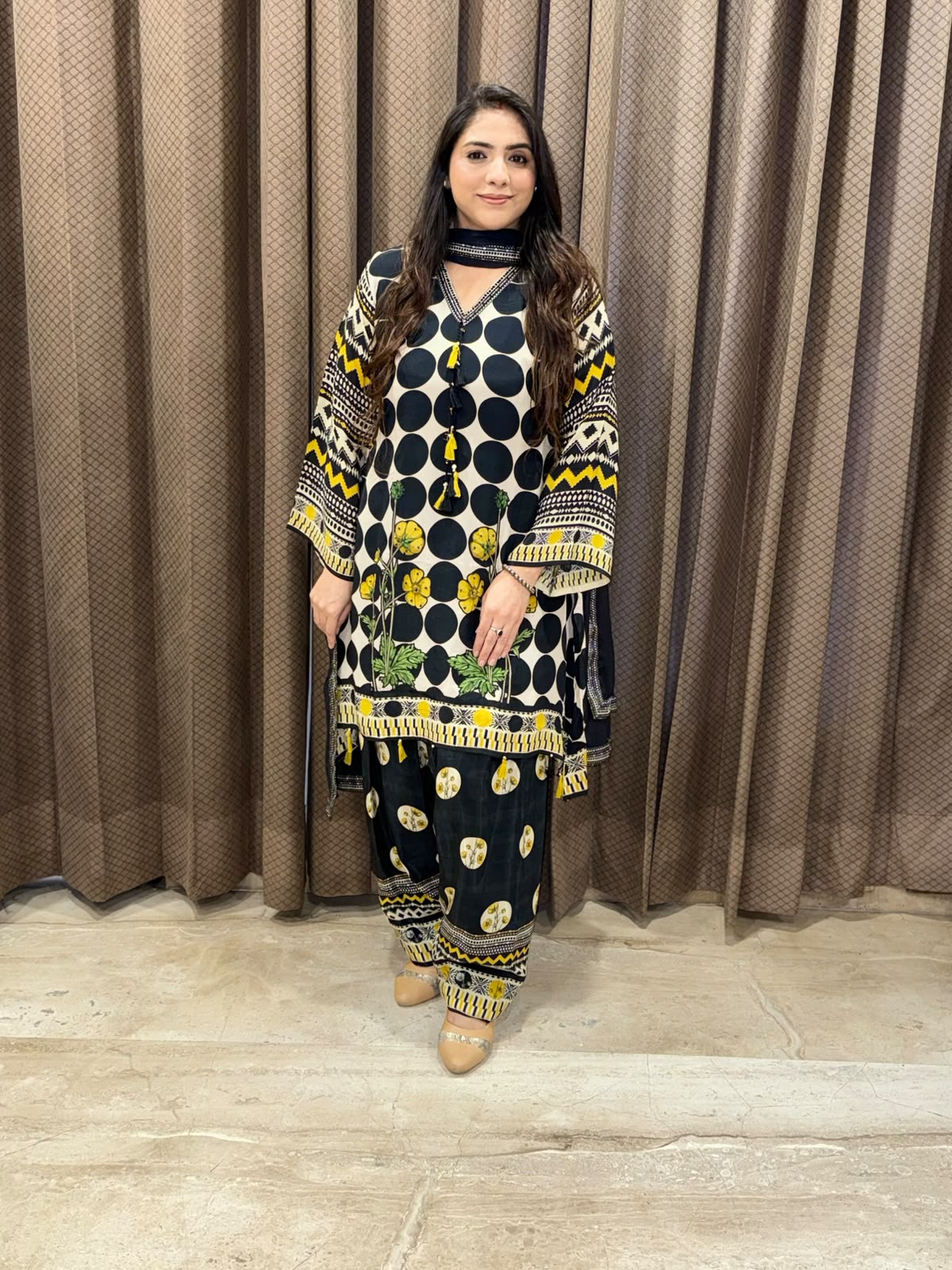 Gorgeous Black polka Farshi set with tassel detailing