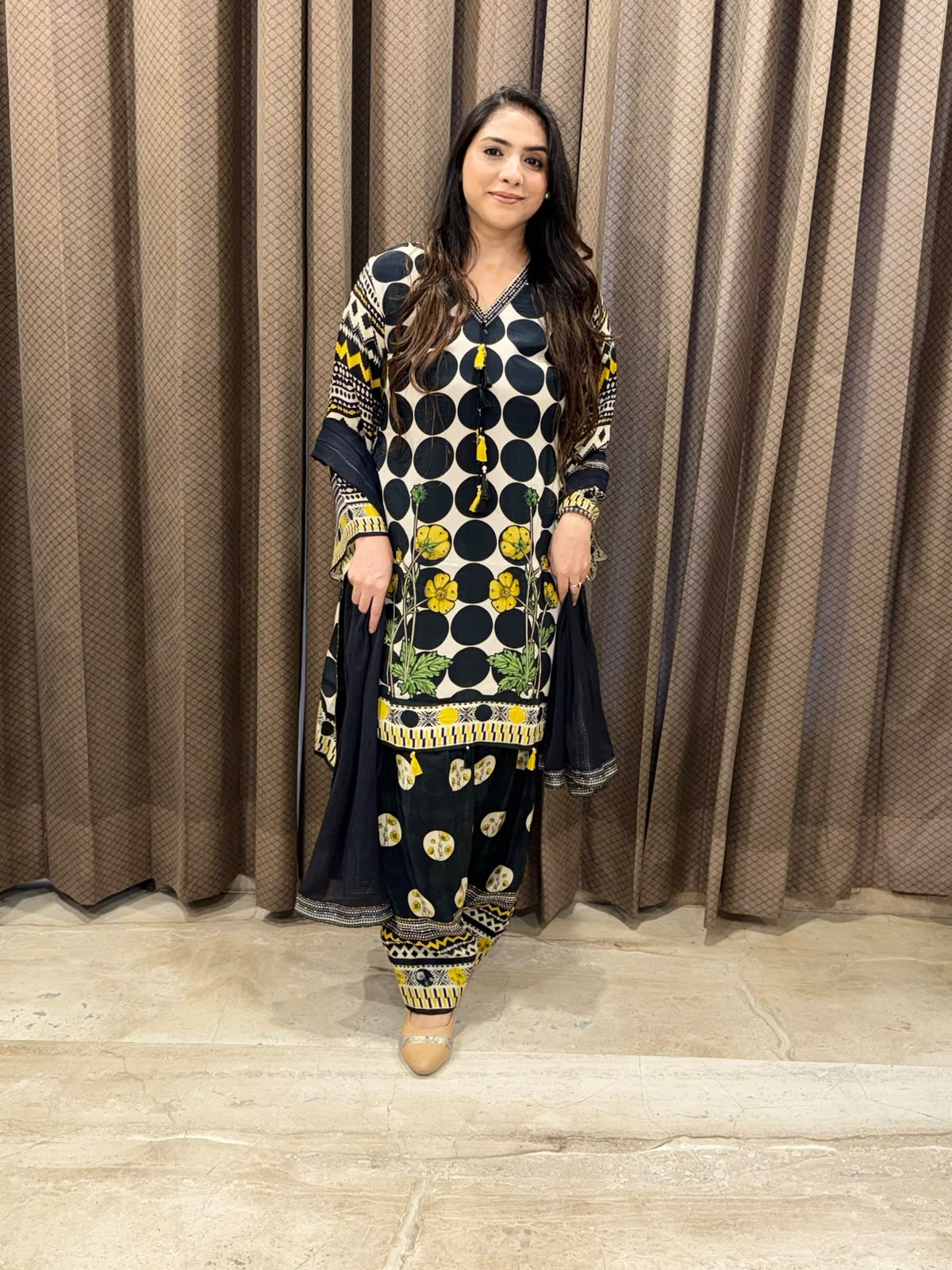 Gorgeous Black polka Farshi set with tassel detailing
