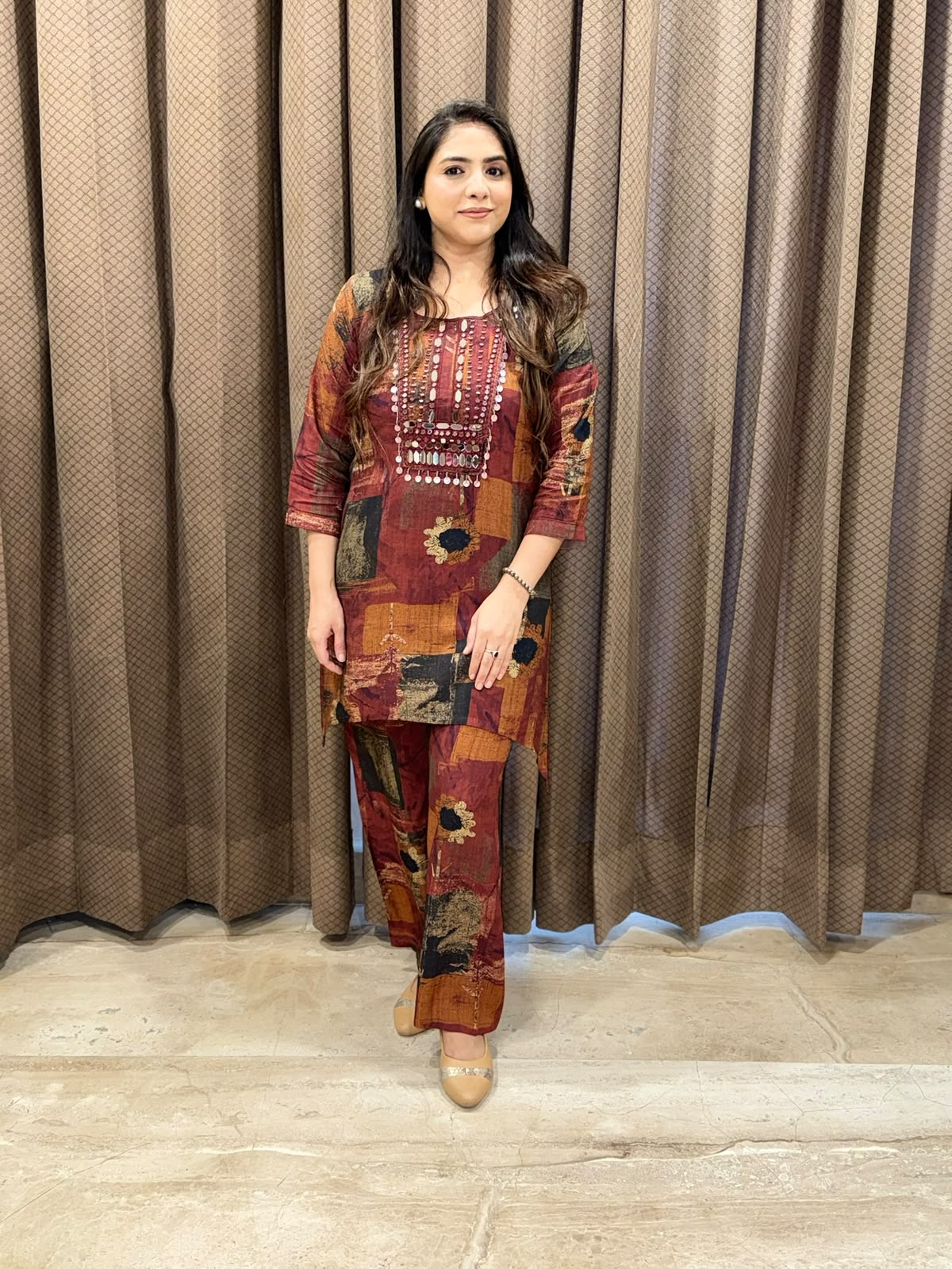 Designer Rust Co-ord set with mirror Handwork