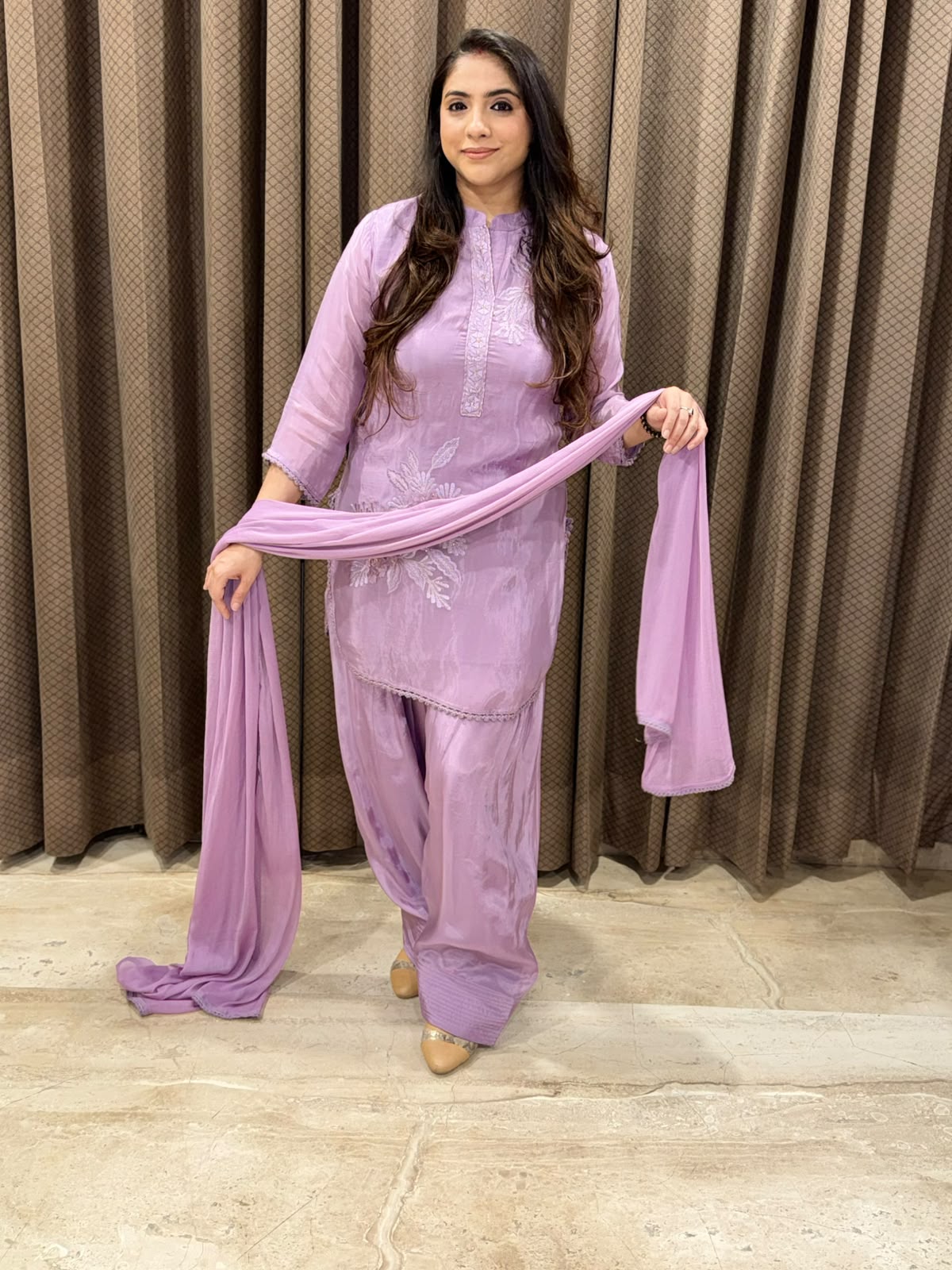 Exclusive Purple Farshi set with applique flower detailing