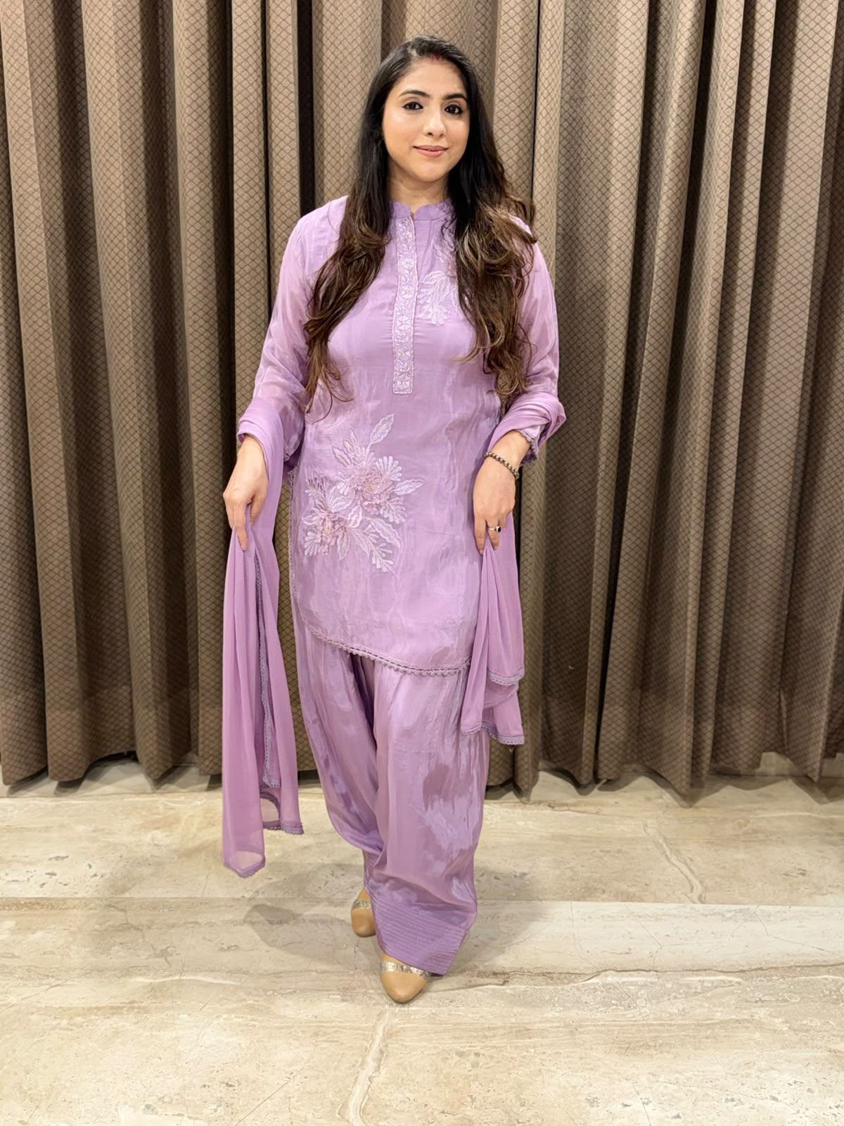 Exclusive Purple Farshi set with applique flower detailing