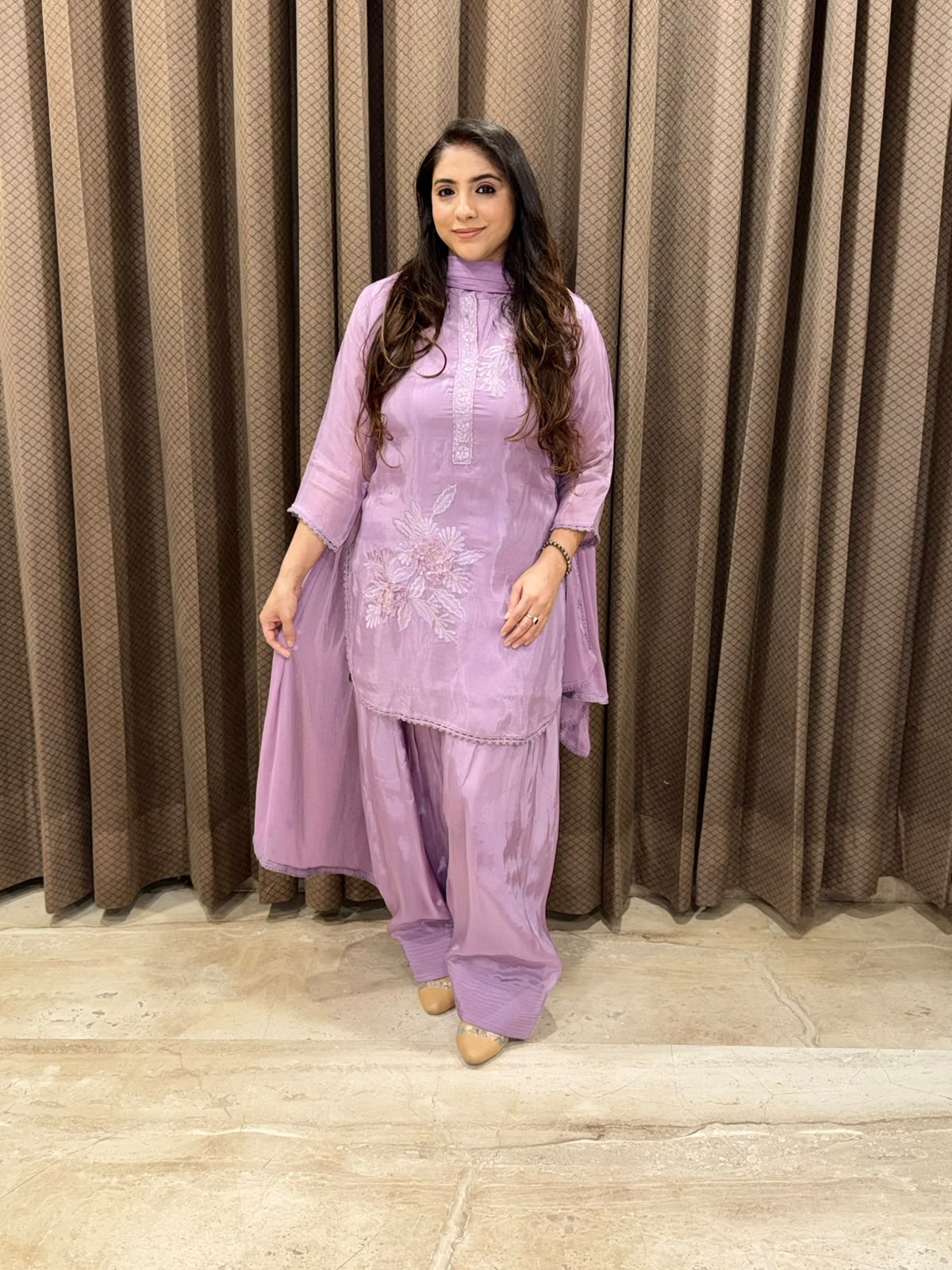 Exclusive Purple Farshi set with applique flower detailing