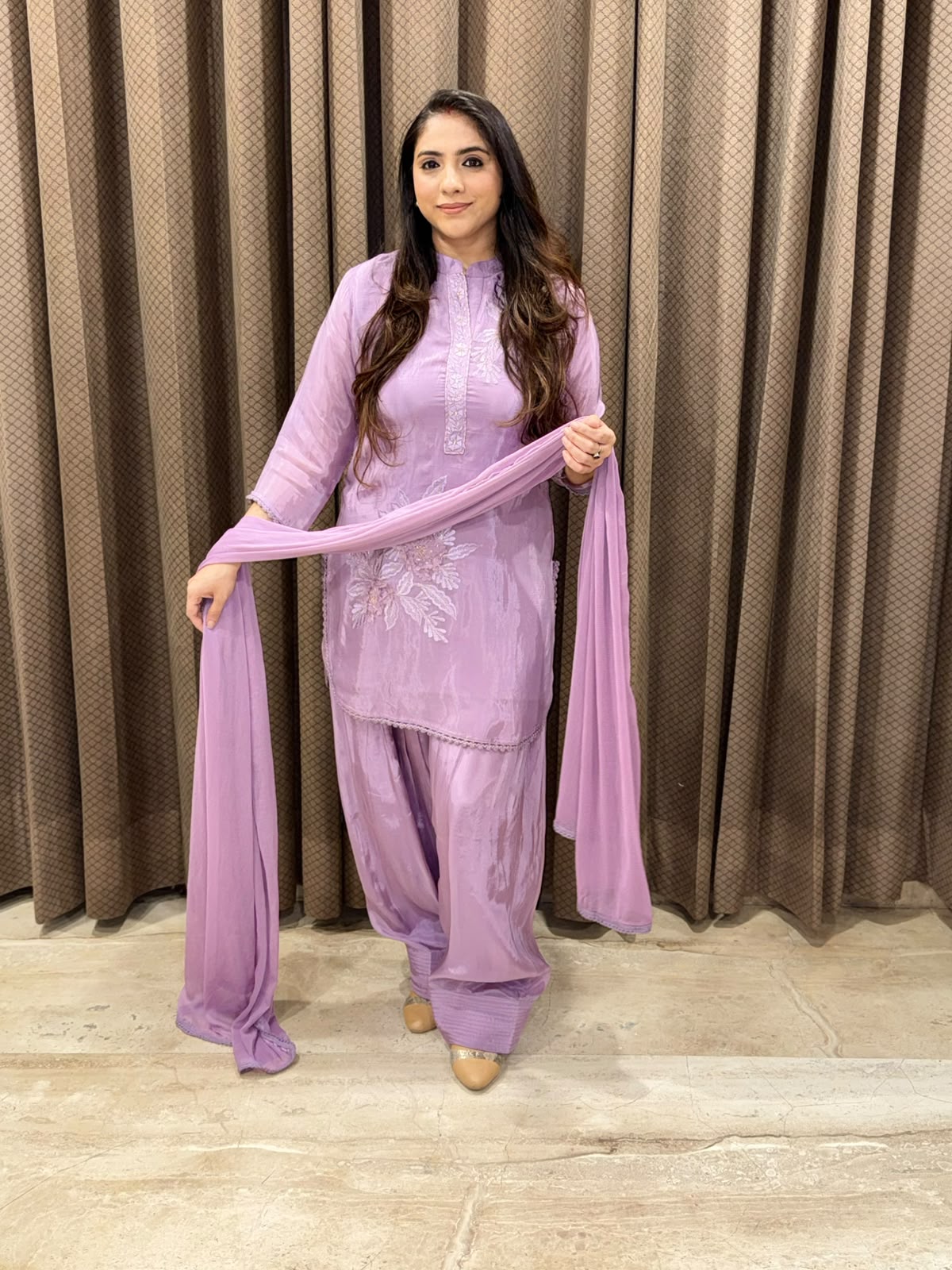 Exclusive Purple Farshi set with applique flower detailing