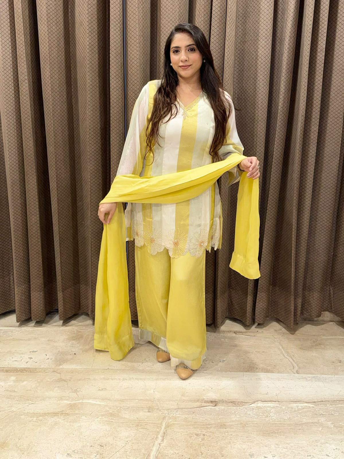 Designer Golden & silver Partywear Suit with handwork & Cutwork