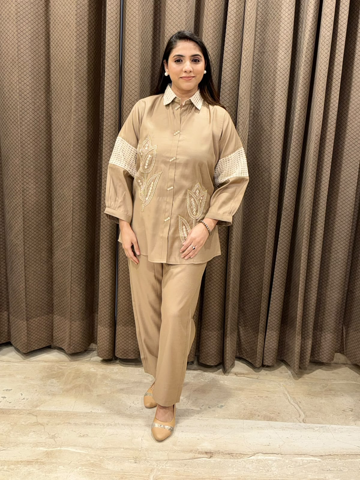 Designer Brown Co-ord set with Handwork and crotia detailing