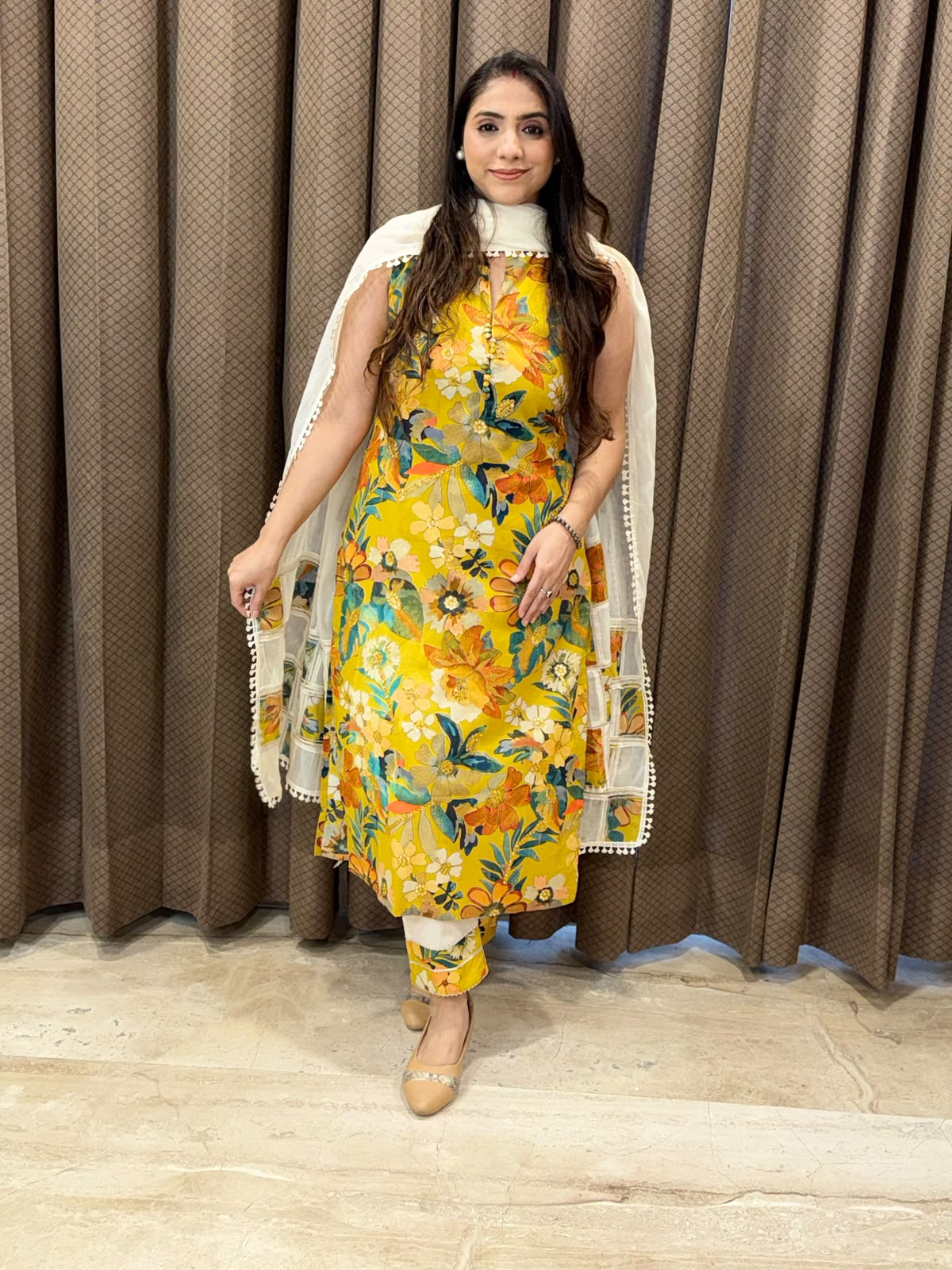 Designer Yellow Straight suit set with heavy dupatta