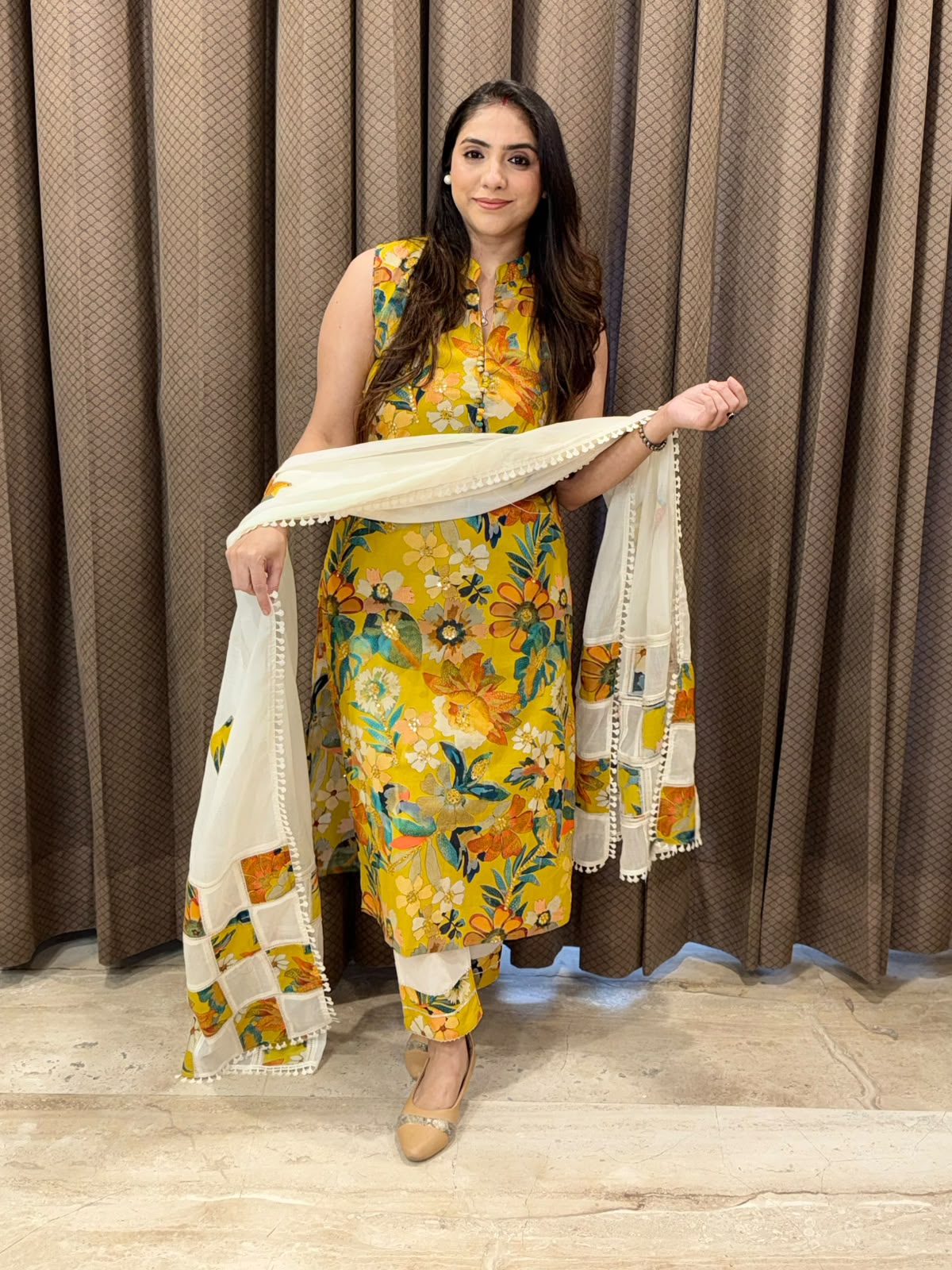 Designer Yellow Straight suit set with heavy dupatta