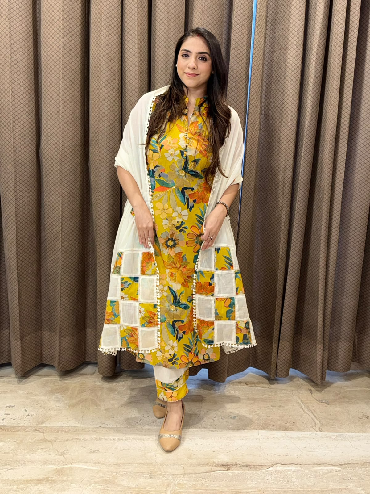 Designer Yellow Straight suit set with heavy dupatta