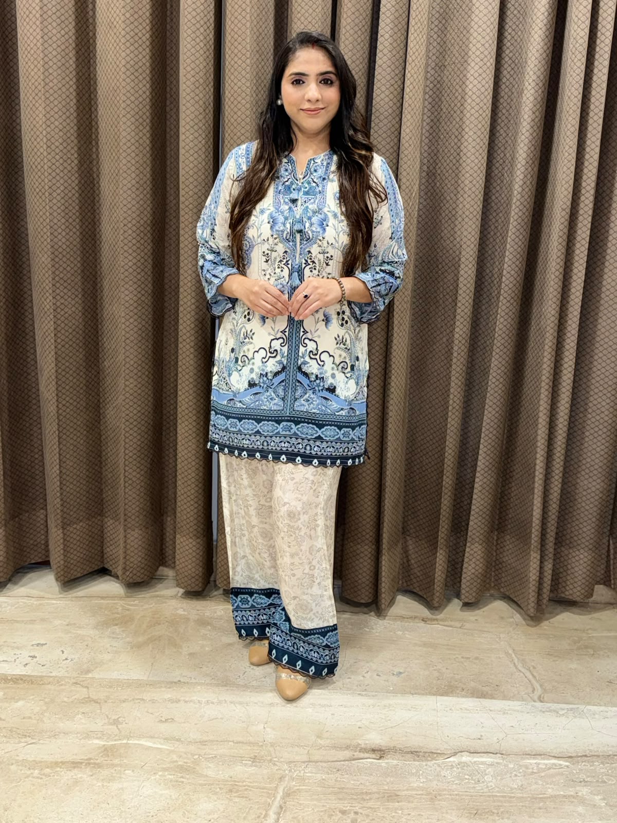 Elegant blue digital Co-ord set with laces