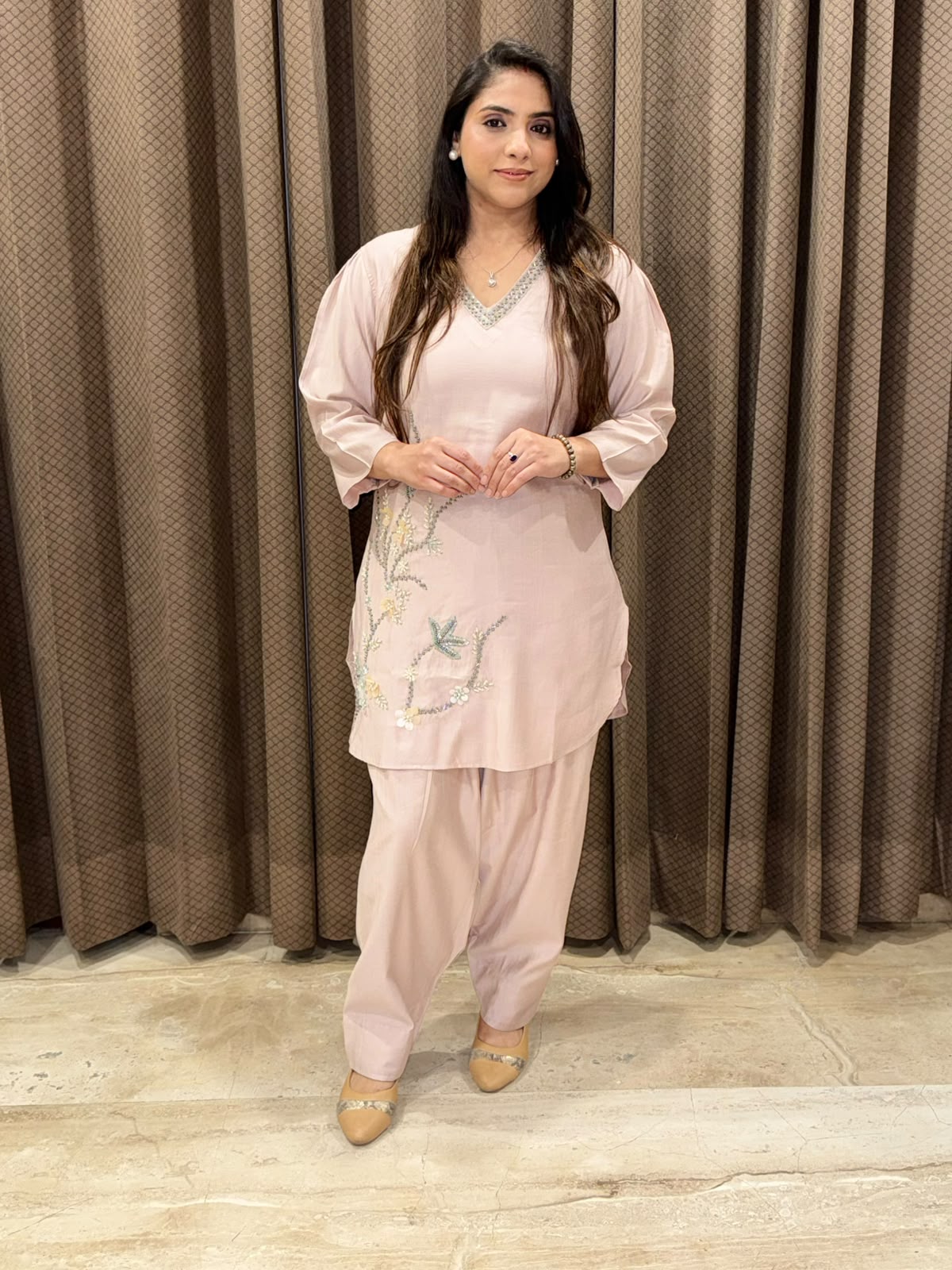 Elegant Pink farshi Co-ord  set  with handwork