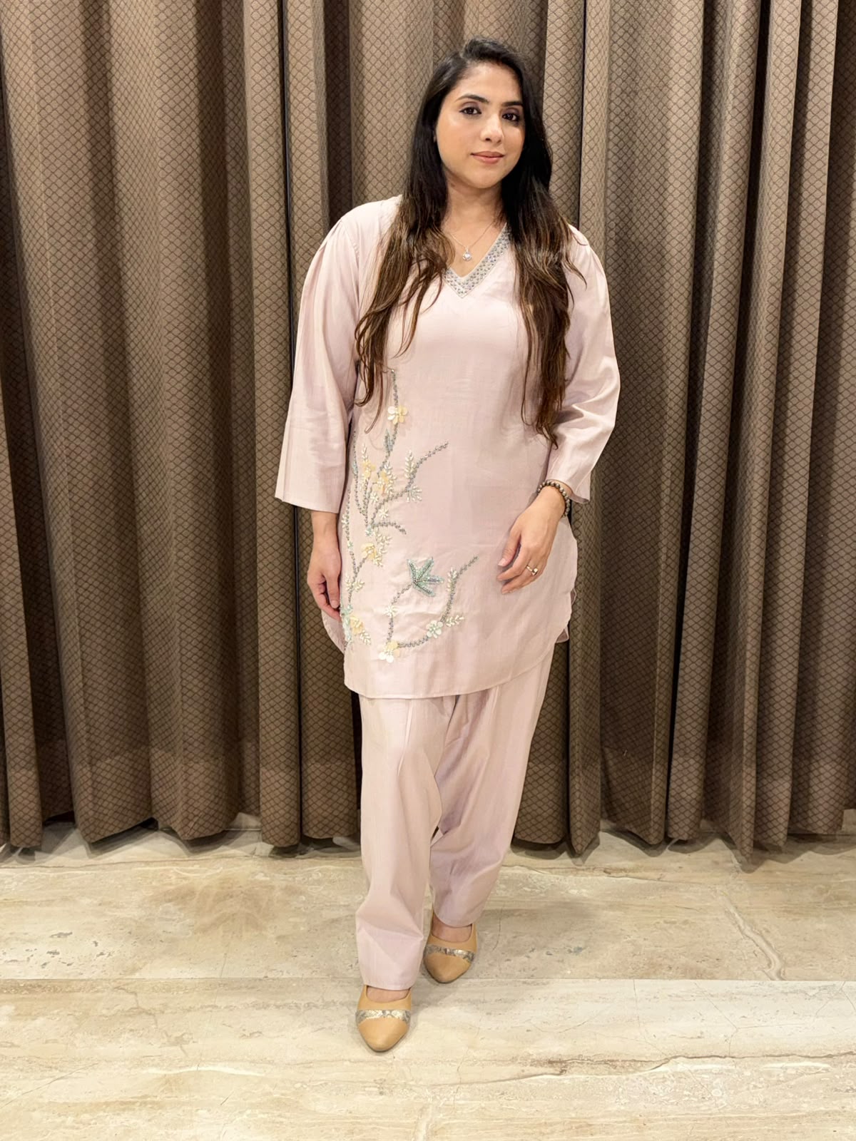 Elegant Pink farshi Co-ord  set  with handwork