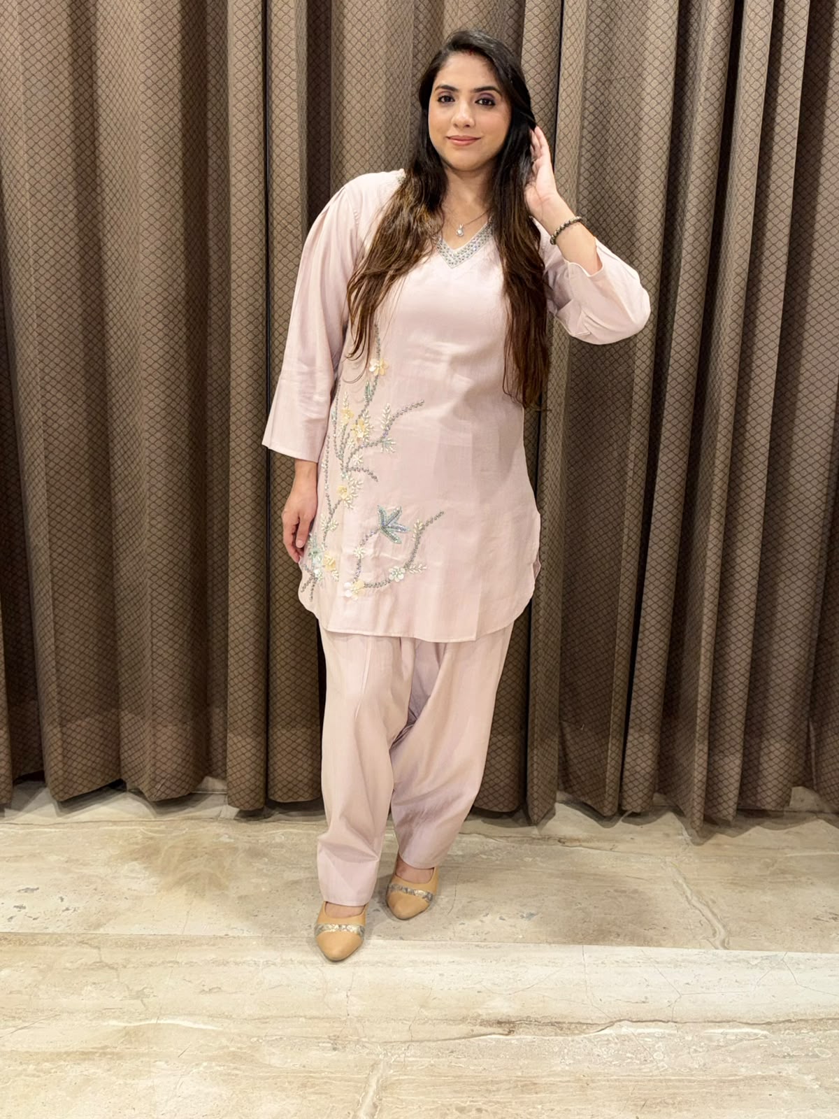 Elegant Pink farshi Co-ord  set  with handwork