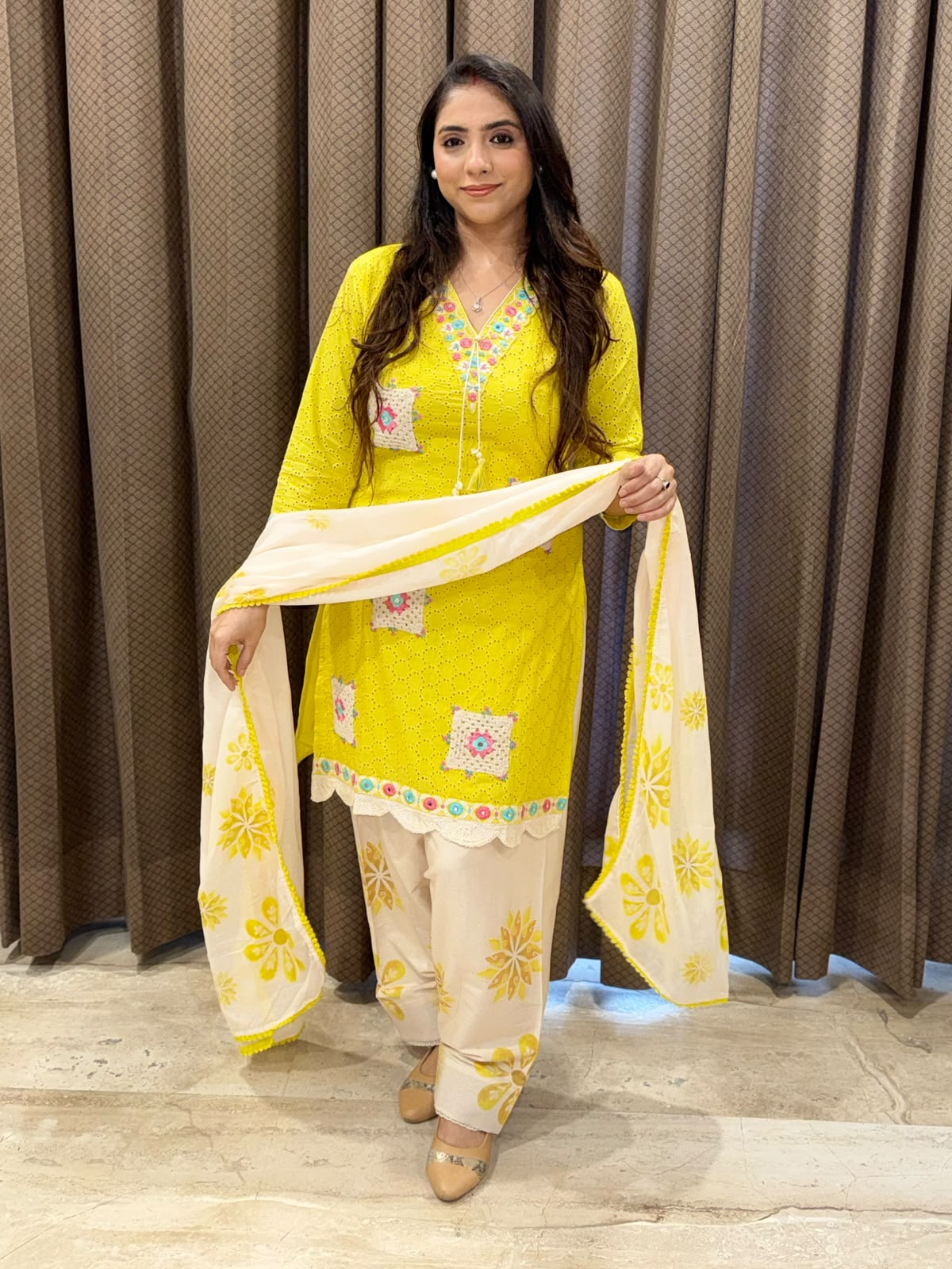 Elegant Yellow Farshi set with shiffley and Croatia detailing