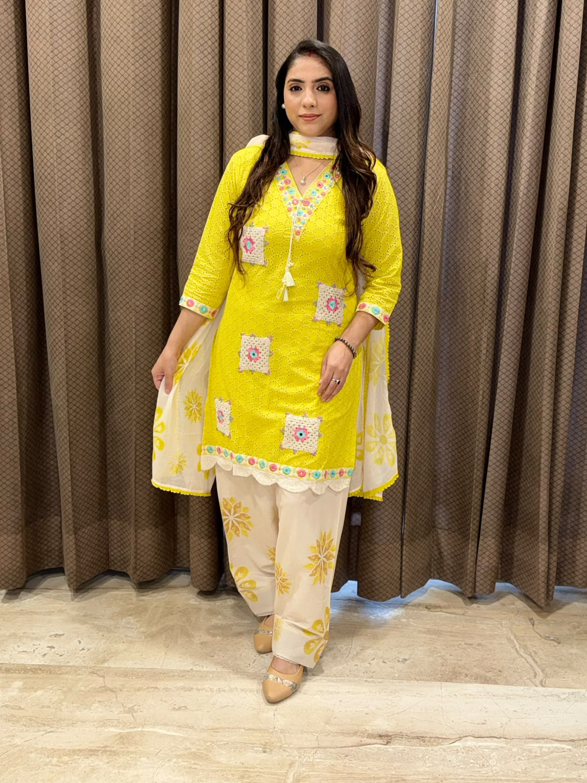 Elegant Yellow Farshi set with shiffley and Croatia detailing