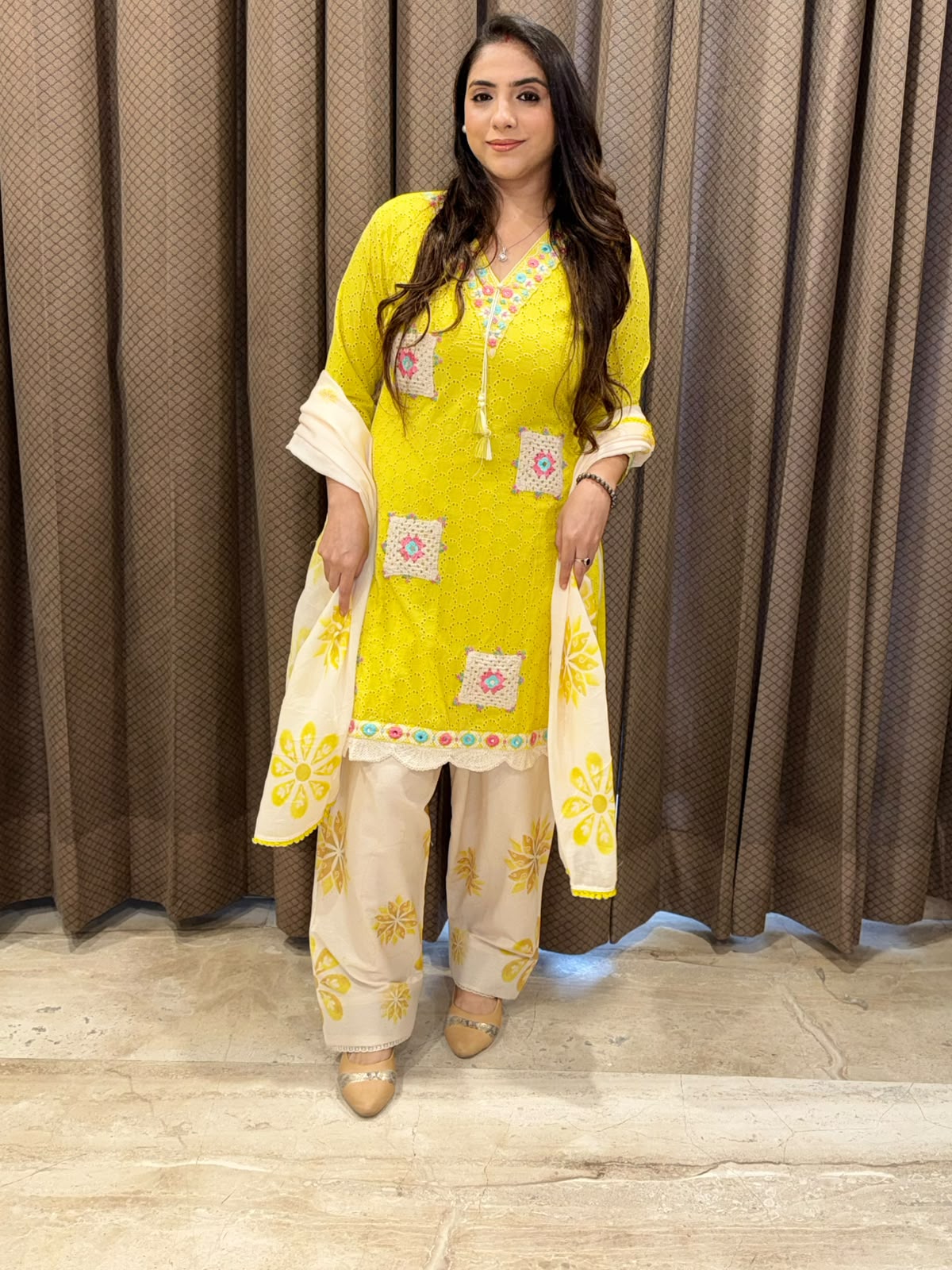 Elegant Yellow Farshi set with shiffley and Croatia detailing