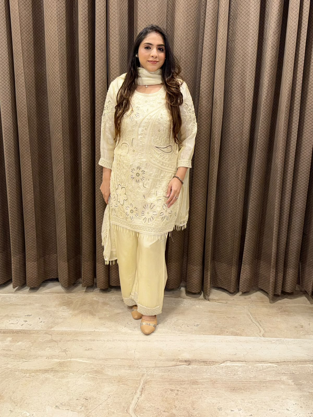 Designer Ivory sharara set with dupatta and pearl handwork