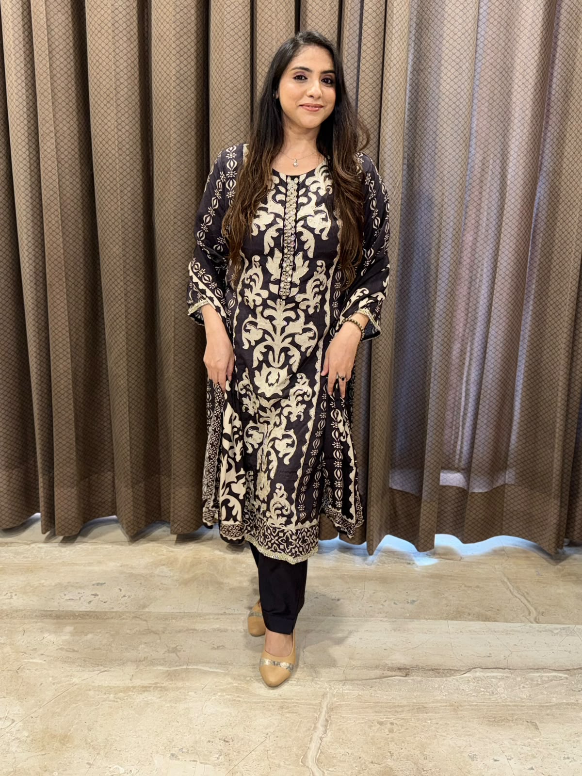 Designer Coffe Brown digital straight suit with dupatta and handwork