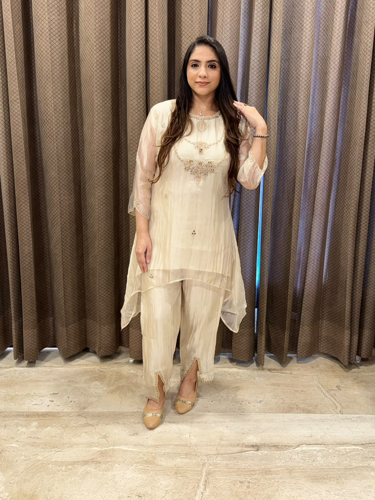 Designer Silver Co-ord set Sharara set with beautiful handwork