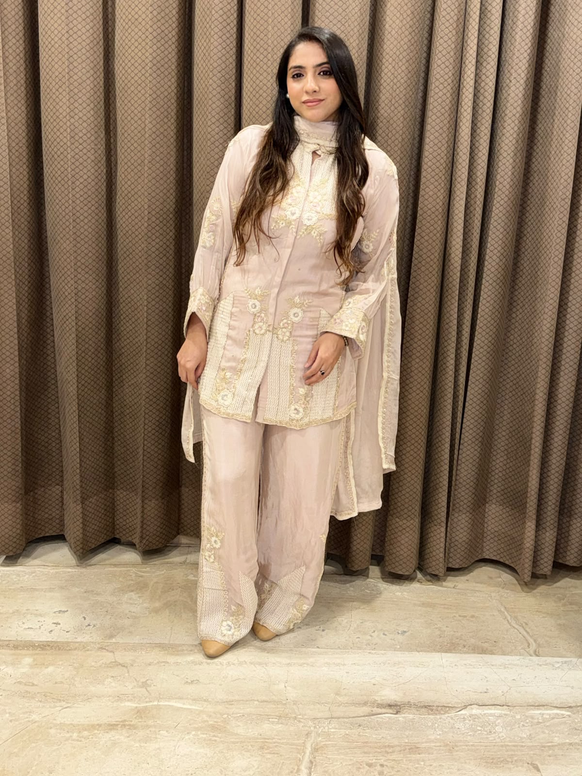 Designer Blush pink suit with dupatta and handwork