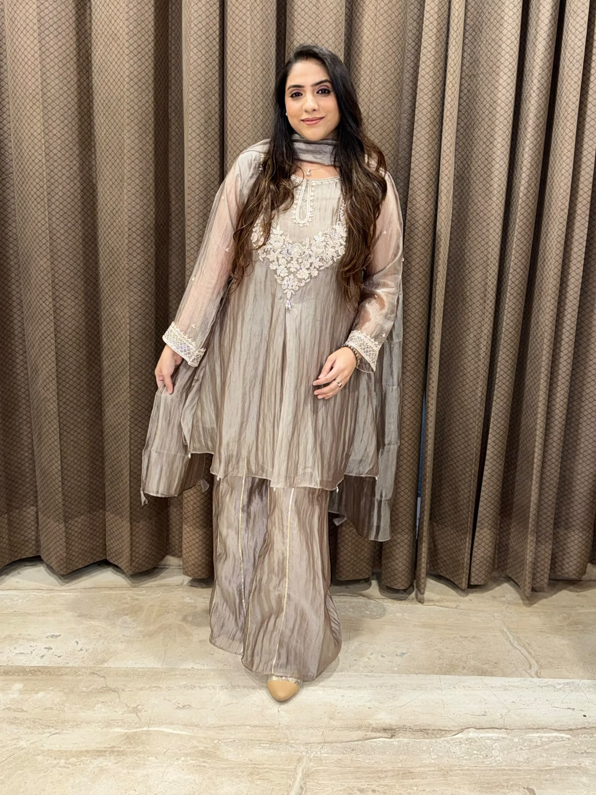 Exclusive Grey sharara set with handwork and dupatt