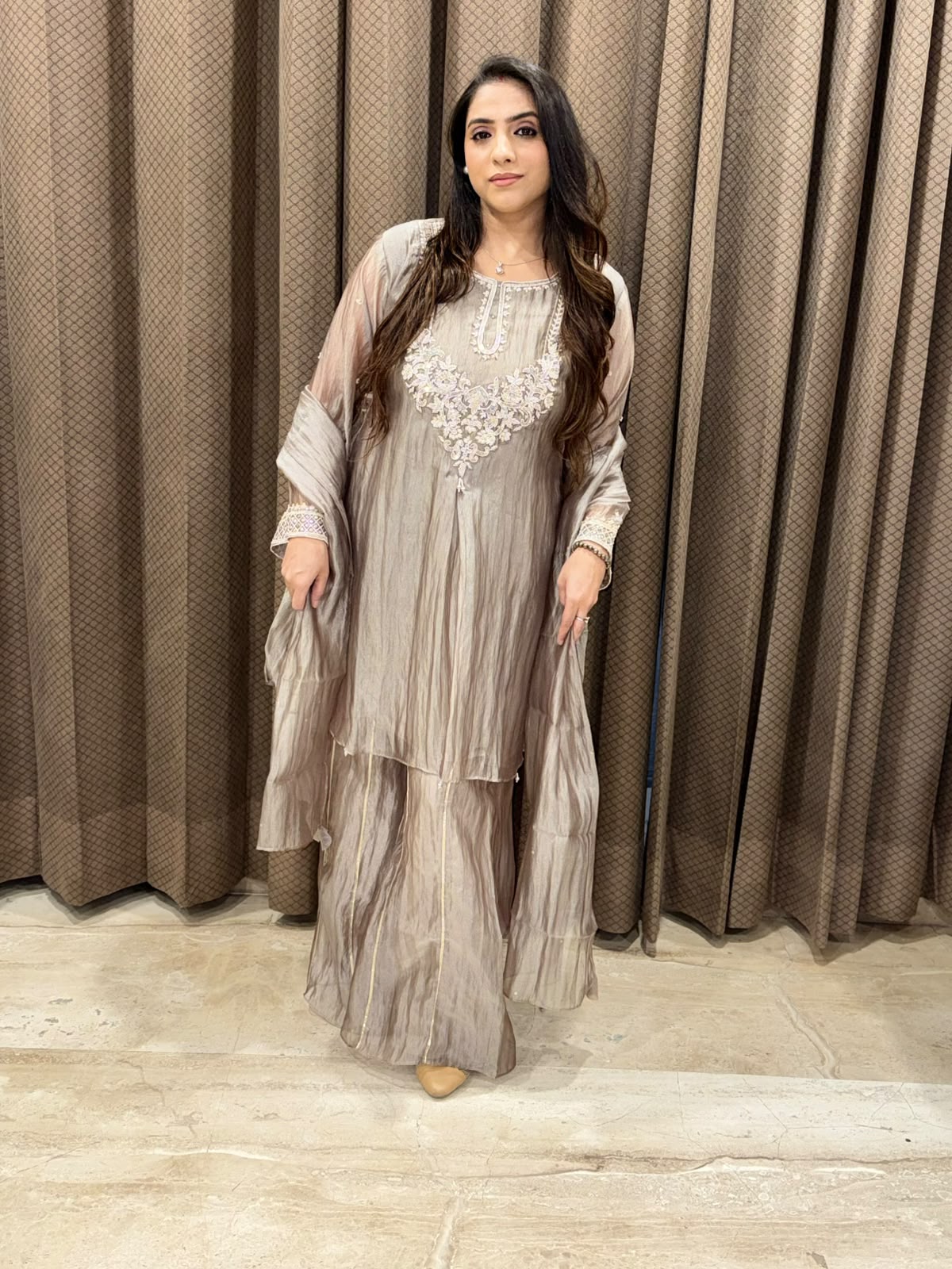 Exclusive Grey sharara set with handwork and dupatt