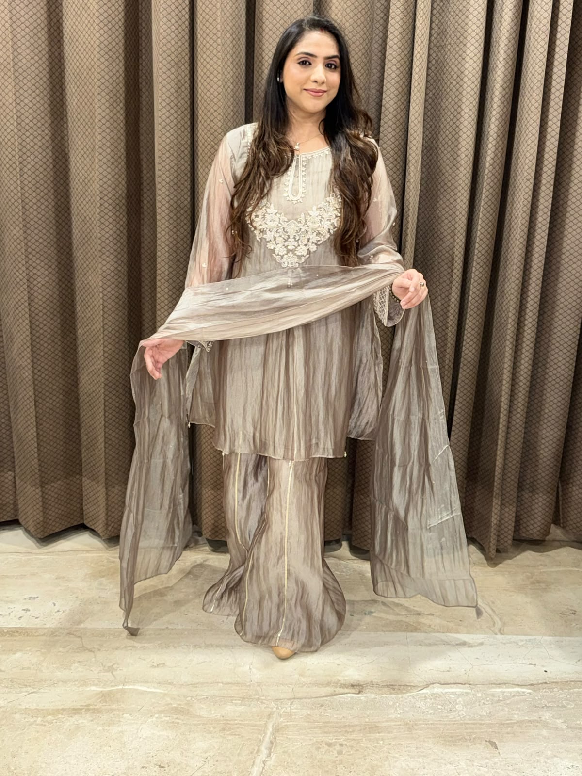 Exclusive Grey sharara set with handwork and dupatt