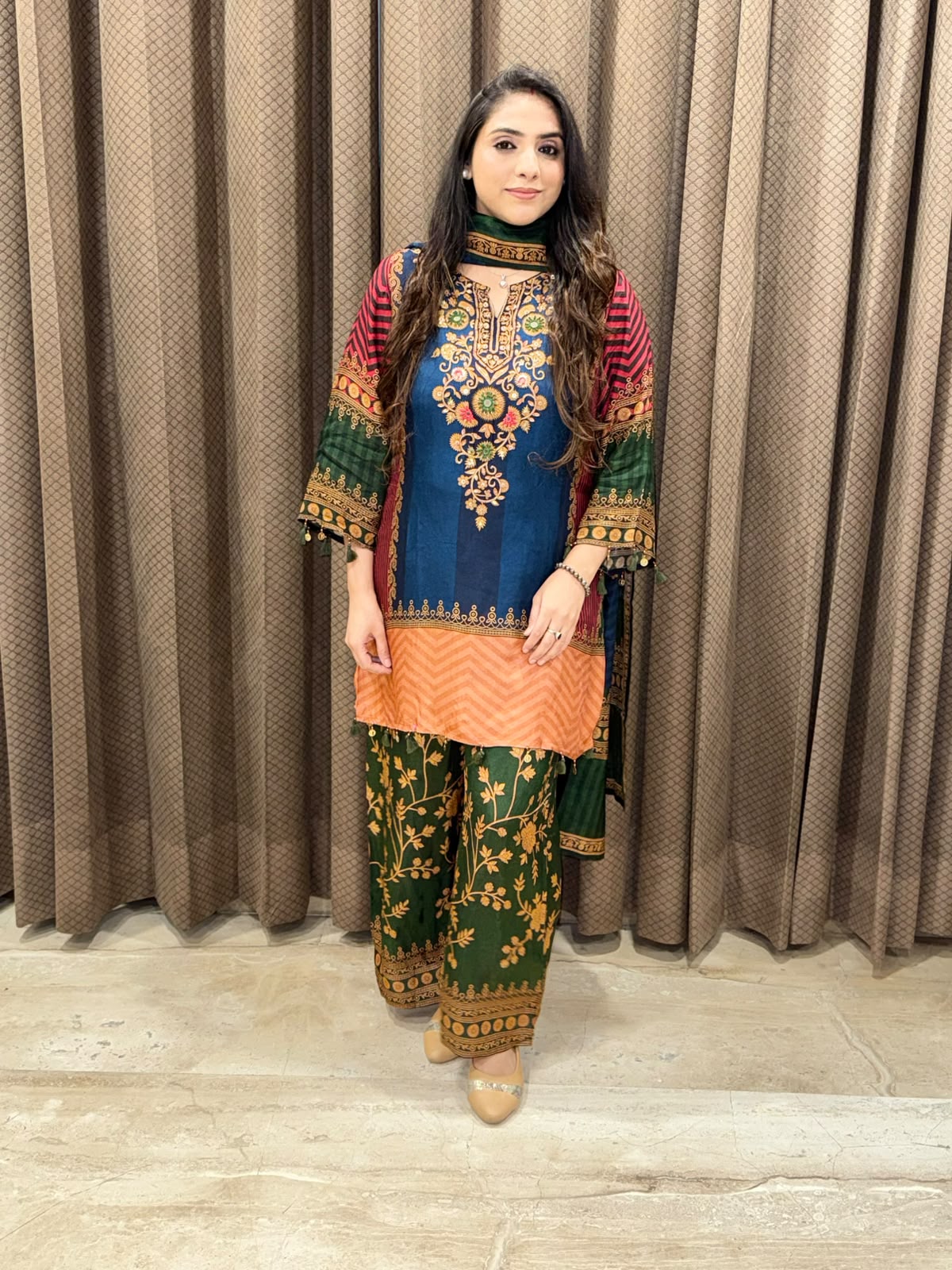 Elegant Blue & Green Digital plazoo set with designer handwork work