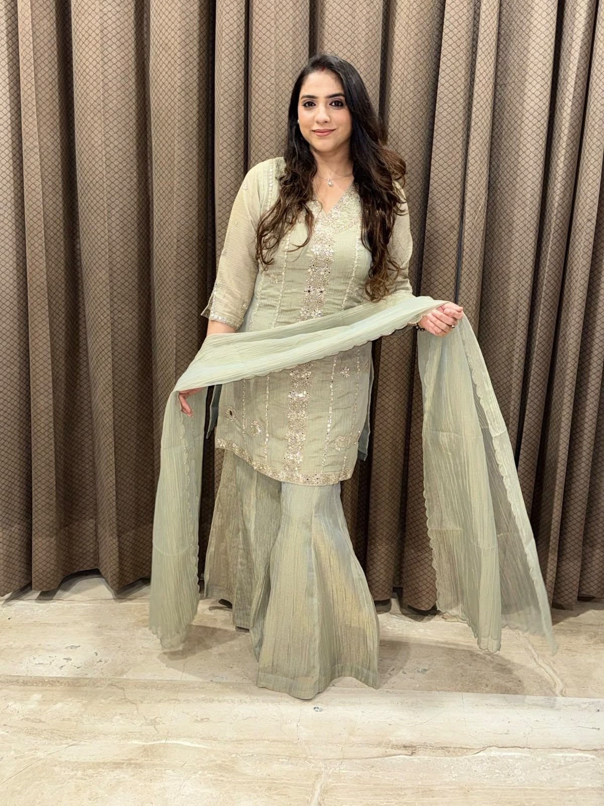 Designer Green Sharara set with dupatta and mirror handwork