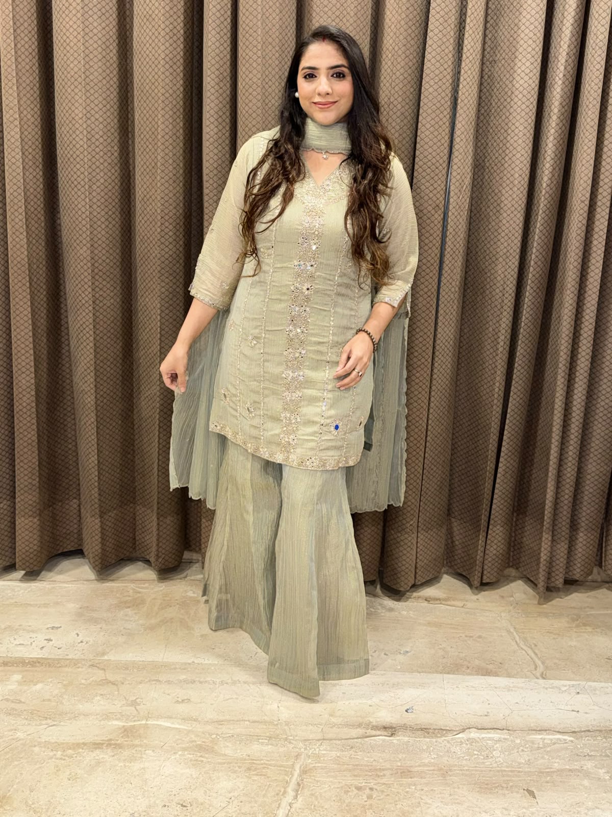 Designer Green Sharara set with dupatta and mirror handwork