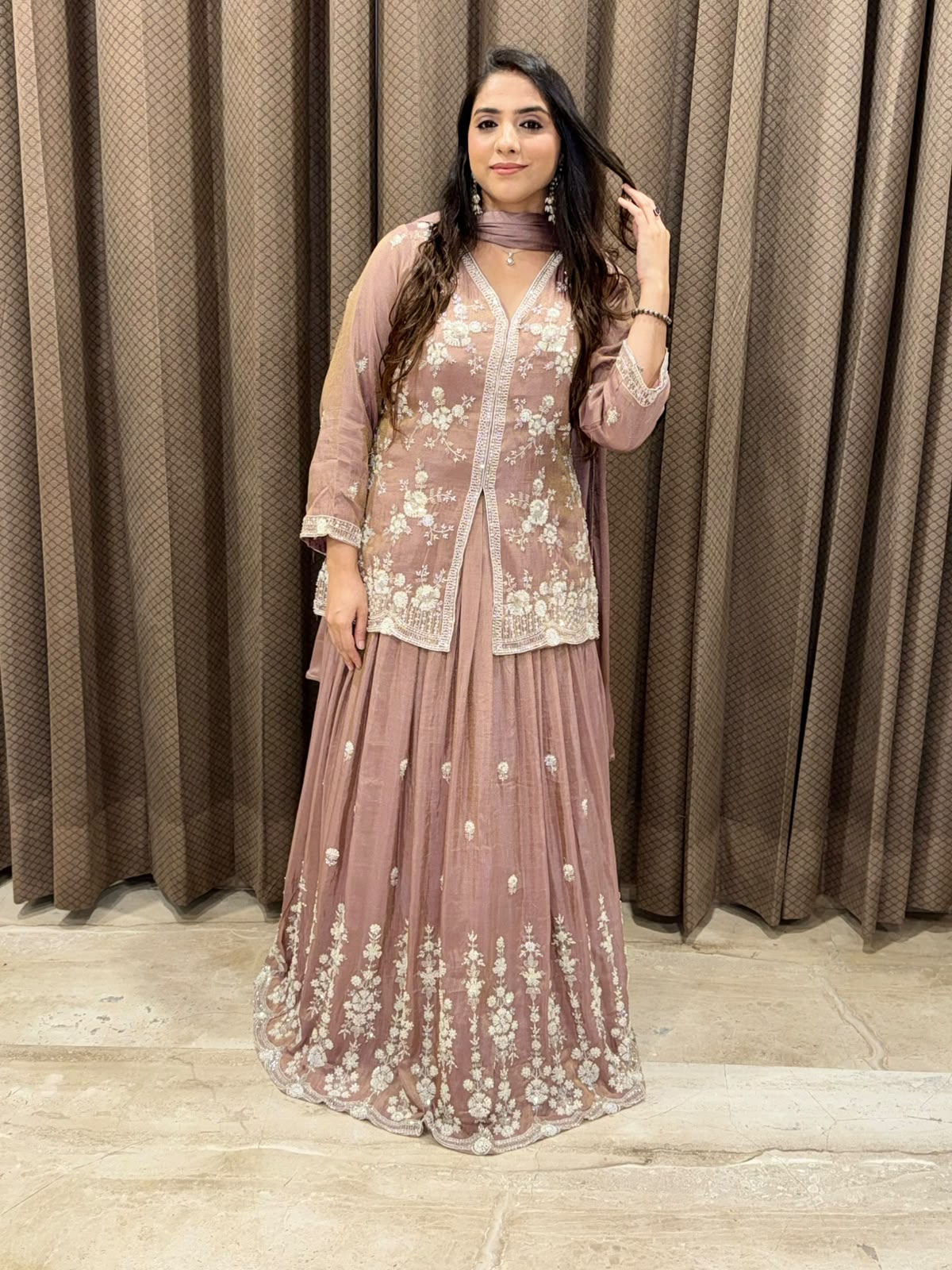 Luxury Pink Indo western set with premium handwork with dupatta
