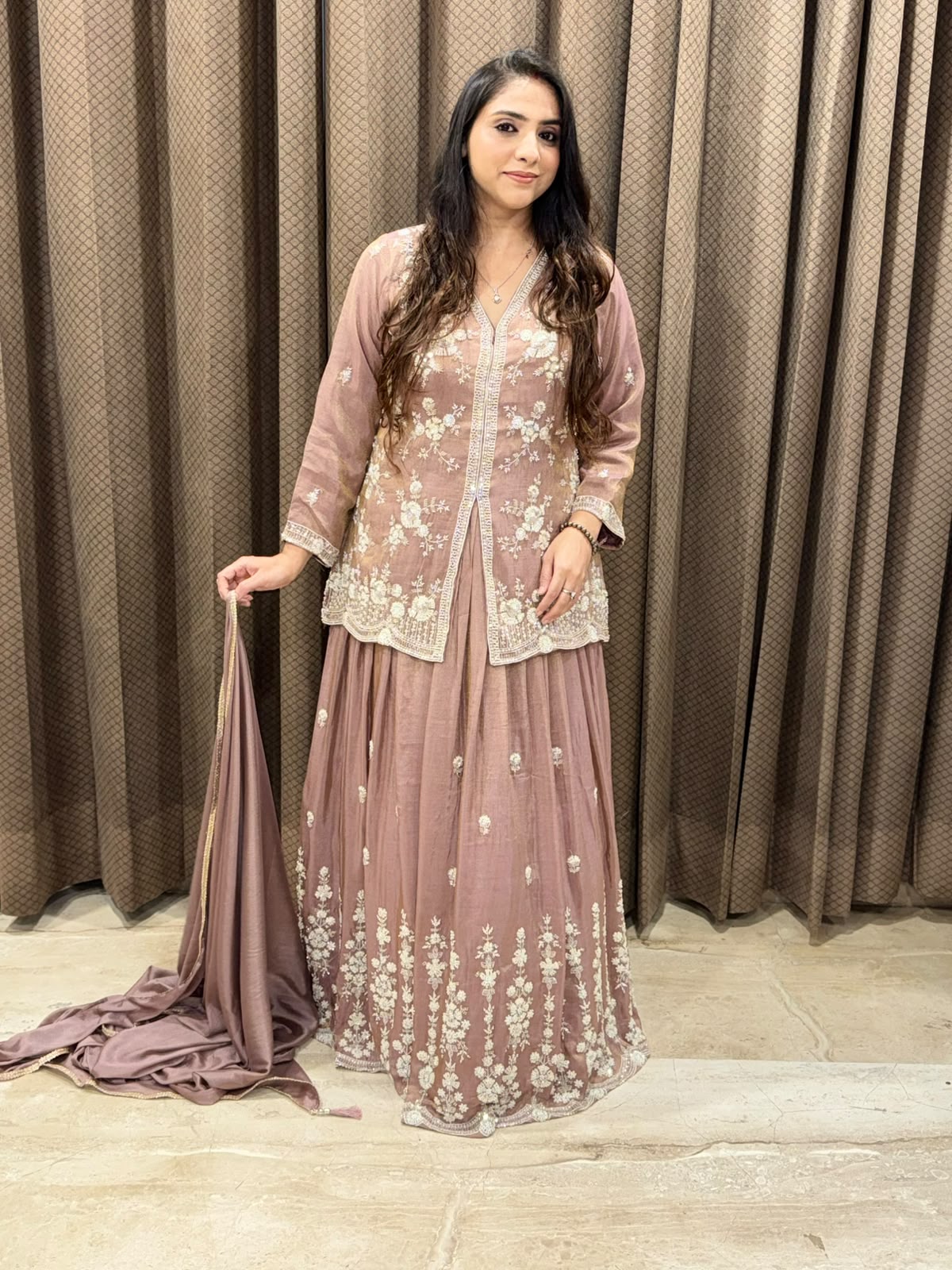 Luxury Pink Indo western set with premium handwork with dupatta
