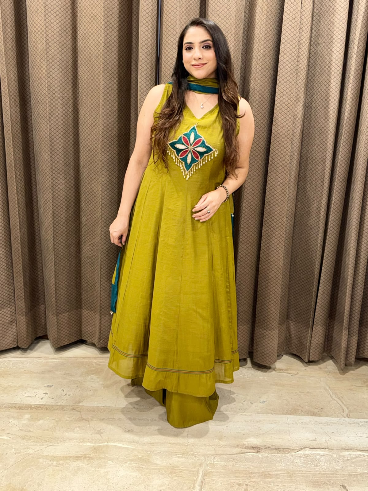 Designer Green Anarkali handwork Plazoo set with dupatta