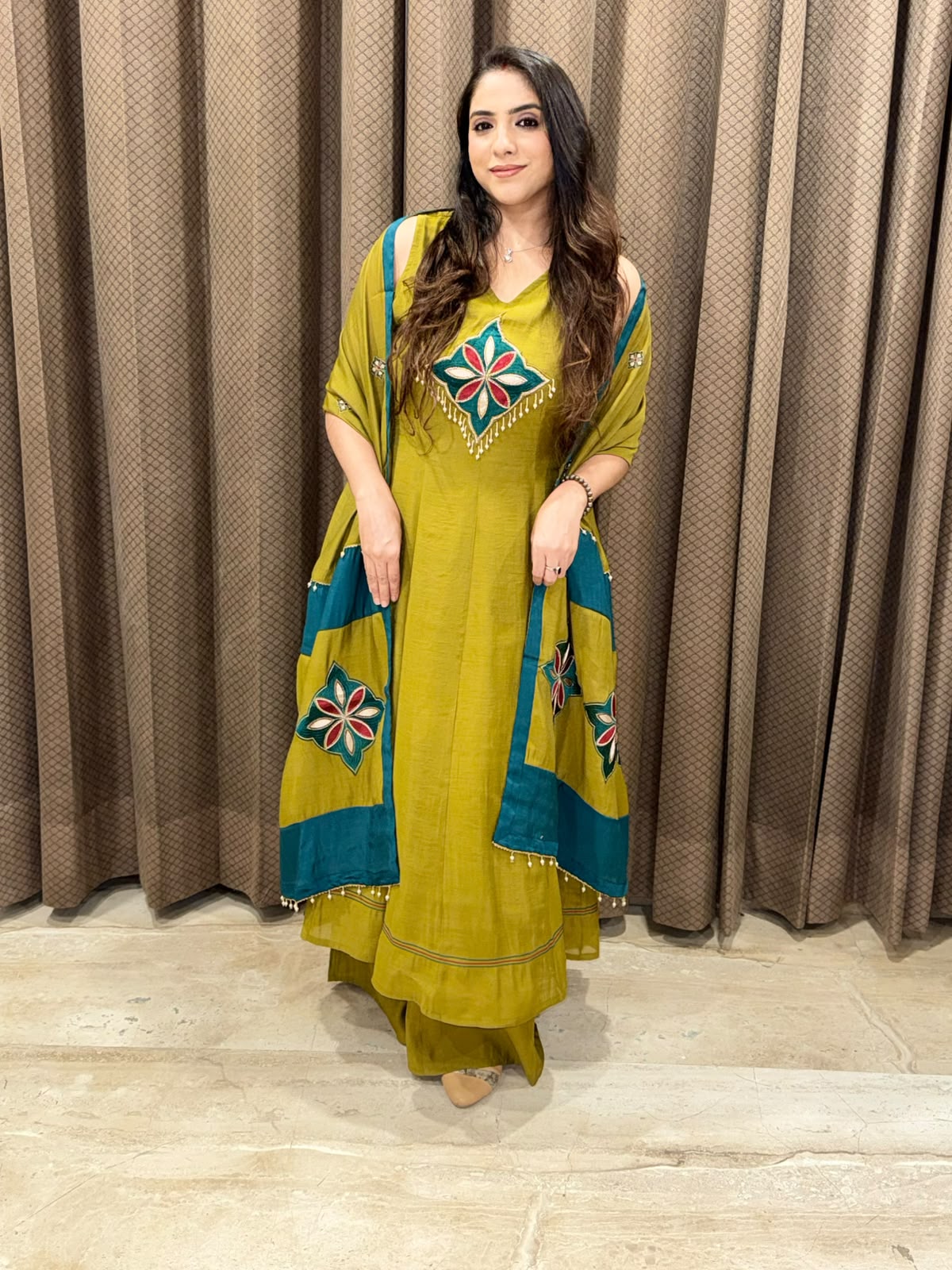 Designer Green Anarkali handwork Plazoo set with dupatta