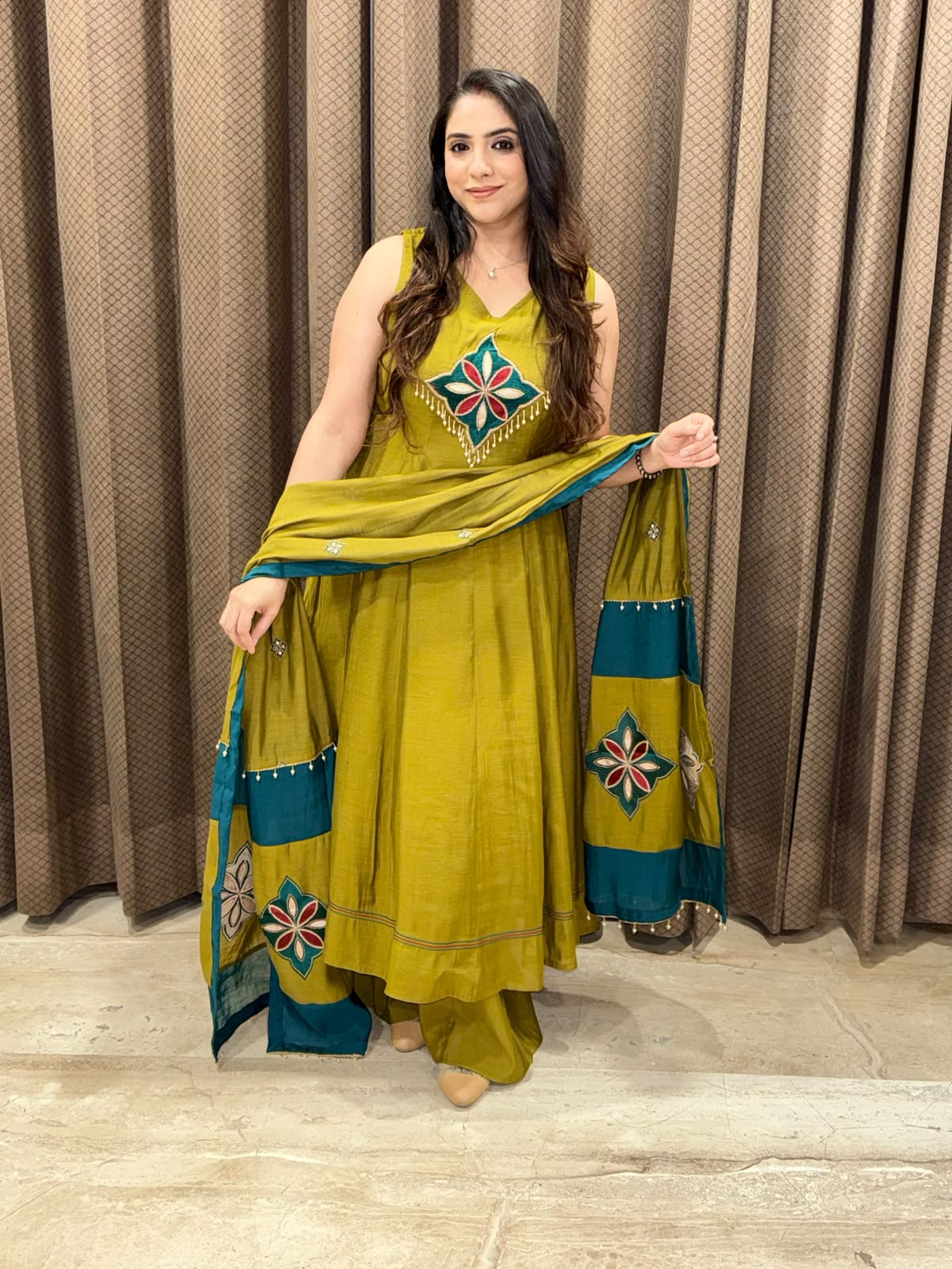 Designer Green Anarkali handwork Plazoo set with dupatta