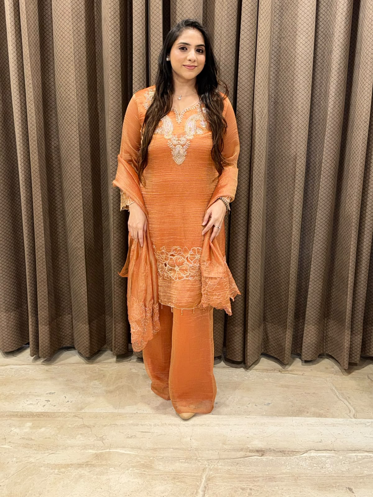 Designer Rust plazoo set with cutwork and handwork