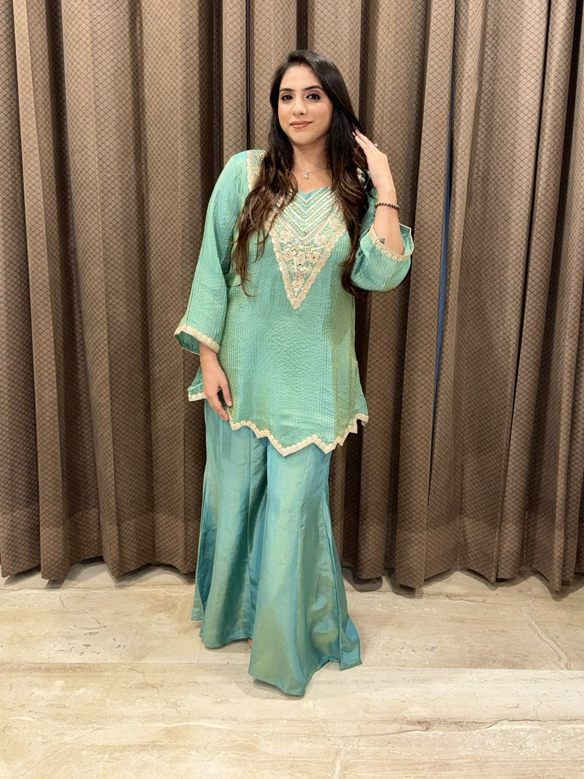 Designer Green Indowestern Coord set with handwork