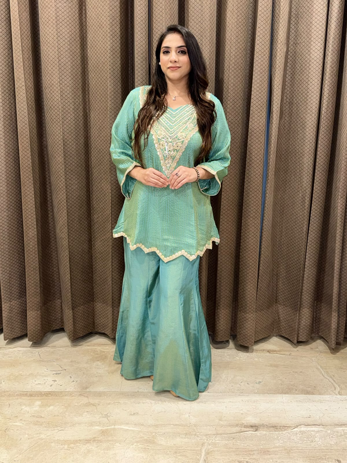 Designer Green Indowestern Coord set with handwork