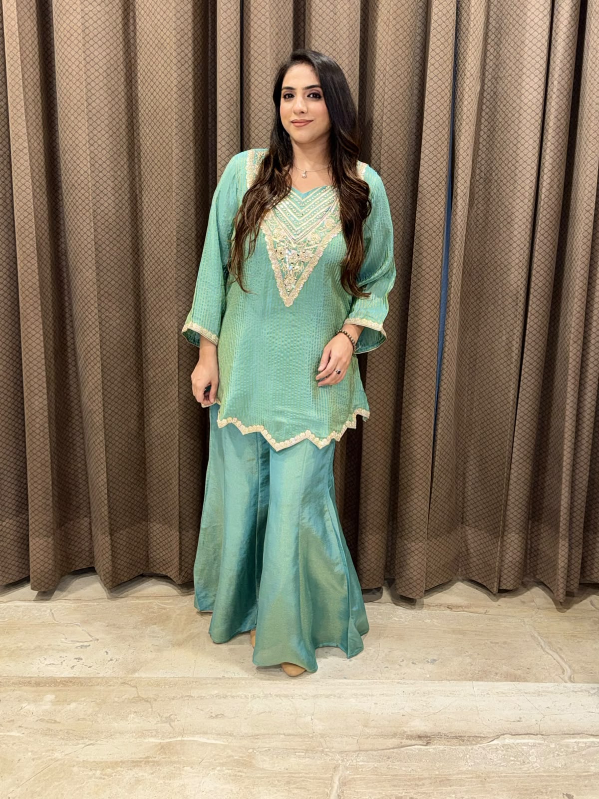 Designer Green Indowestern Coord set with handwork