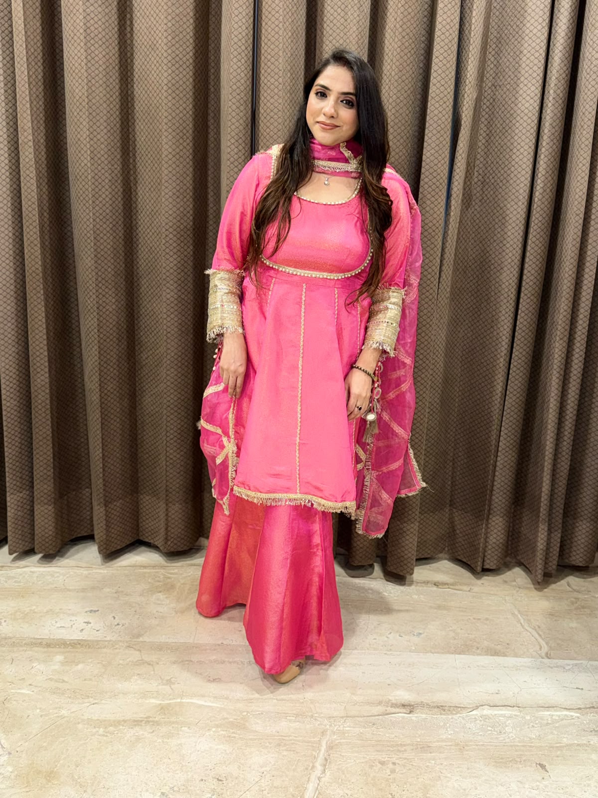 Designer Pink Indowestern set with kalera style & handwork