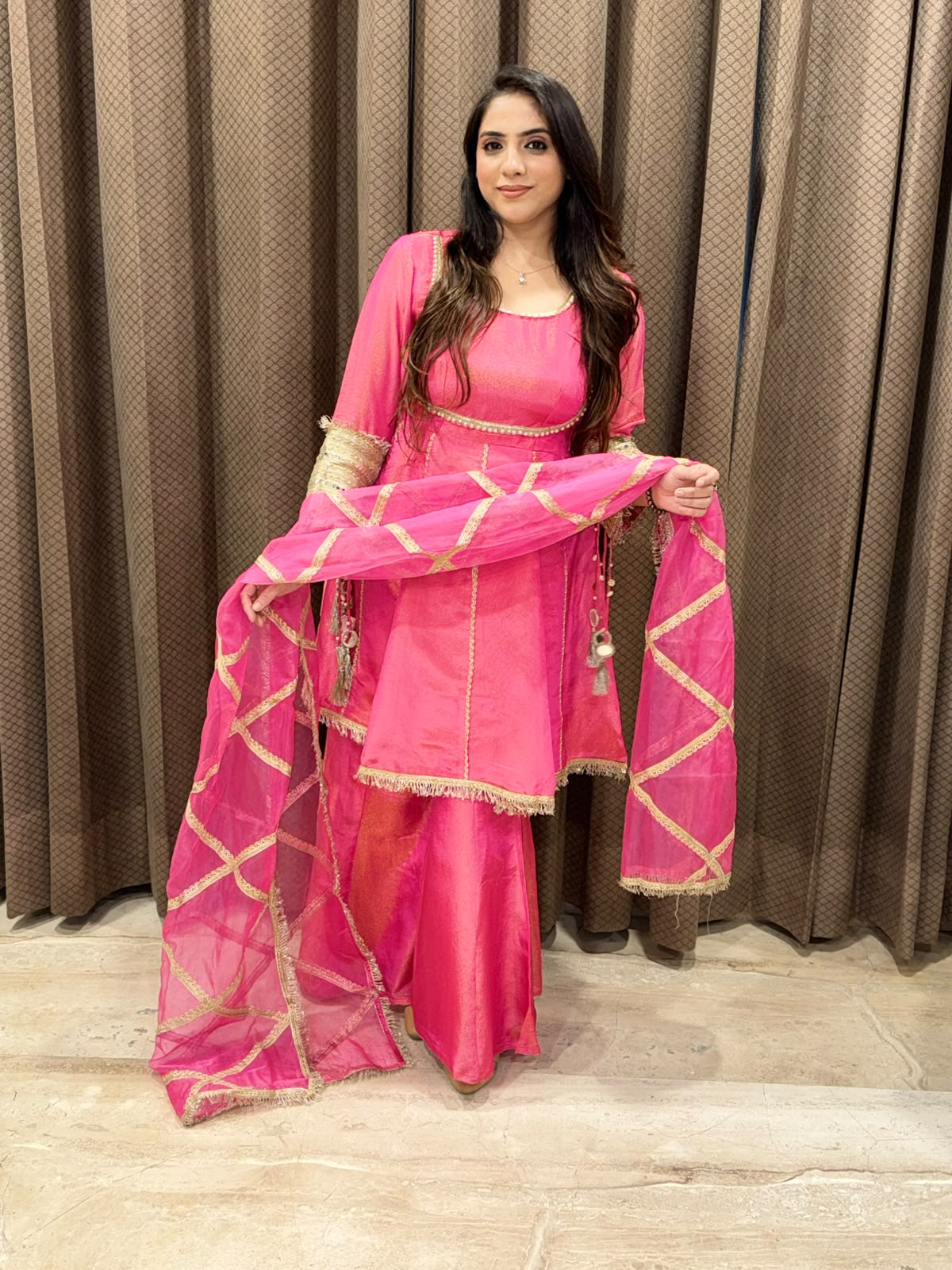 Designer Pink Indowestern set with kalera style & handwork