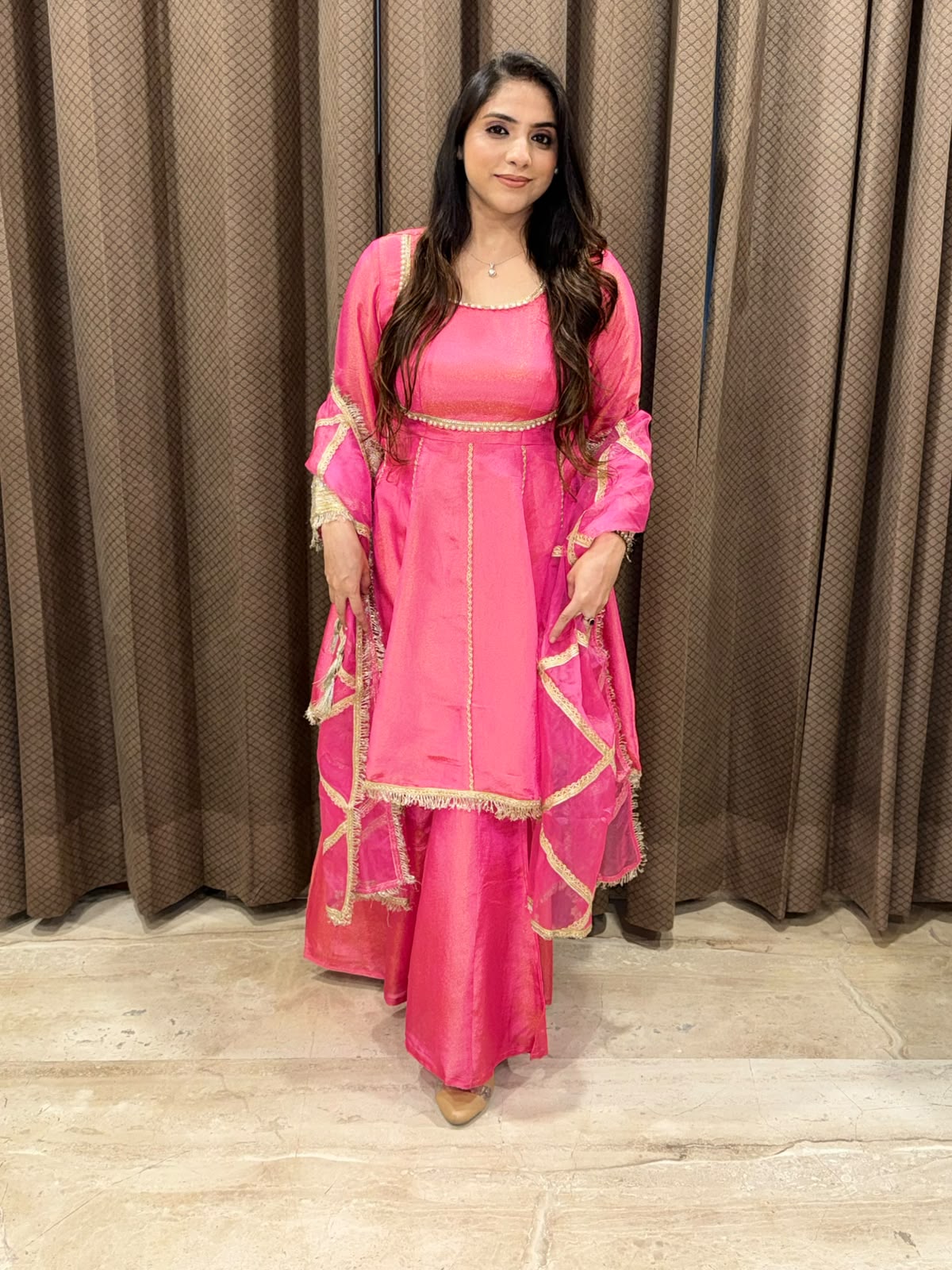 Designer Pink Indowestern set with kalera style & handwork