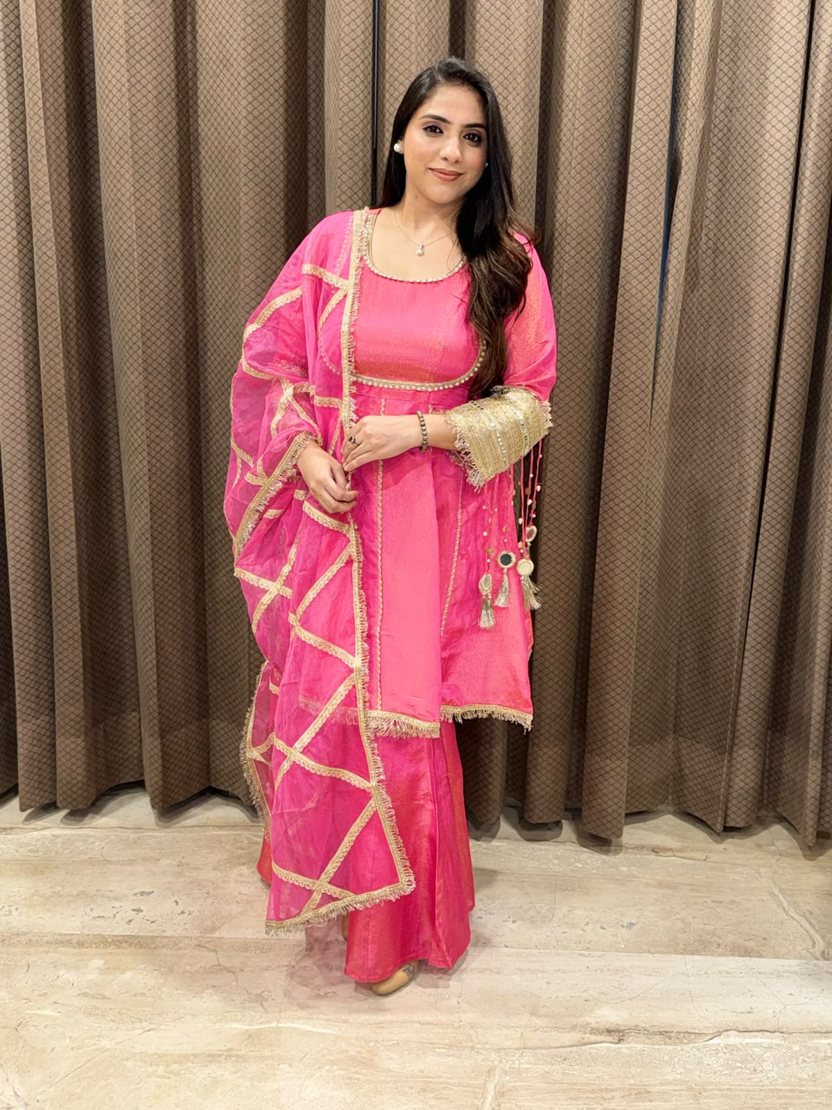Designer Pink Indowestern set with kalera style & handwork