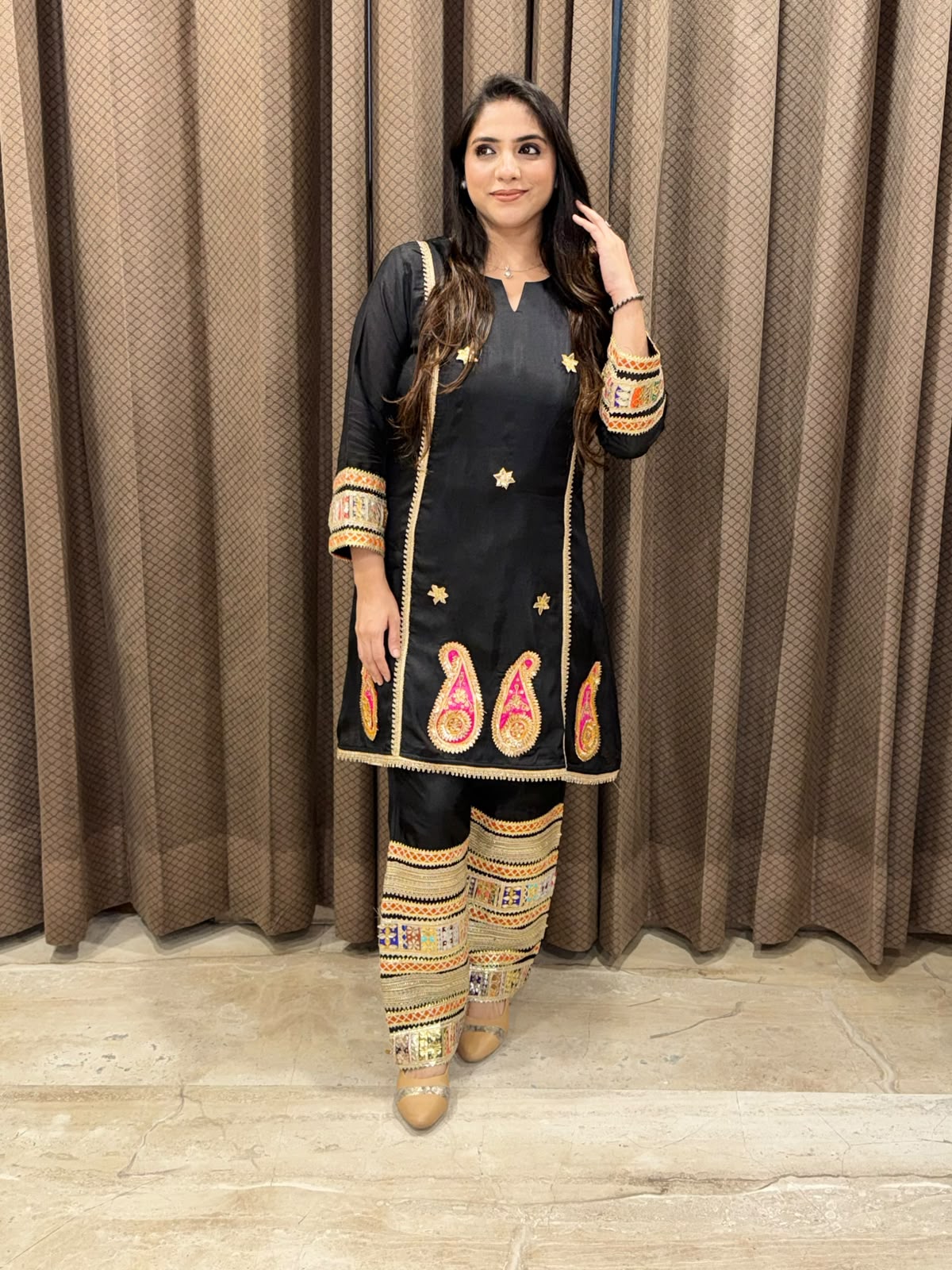 Designer Black Coord set with gotta & laces handwork