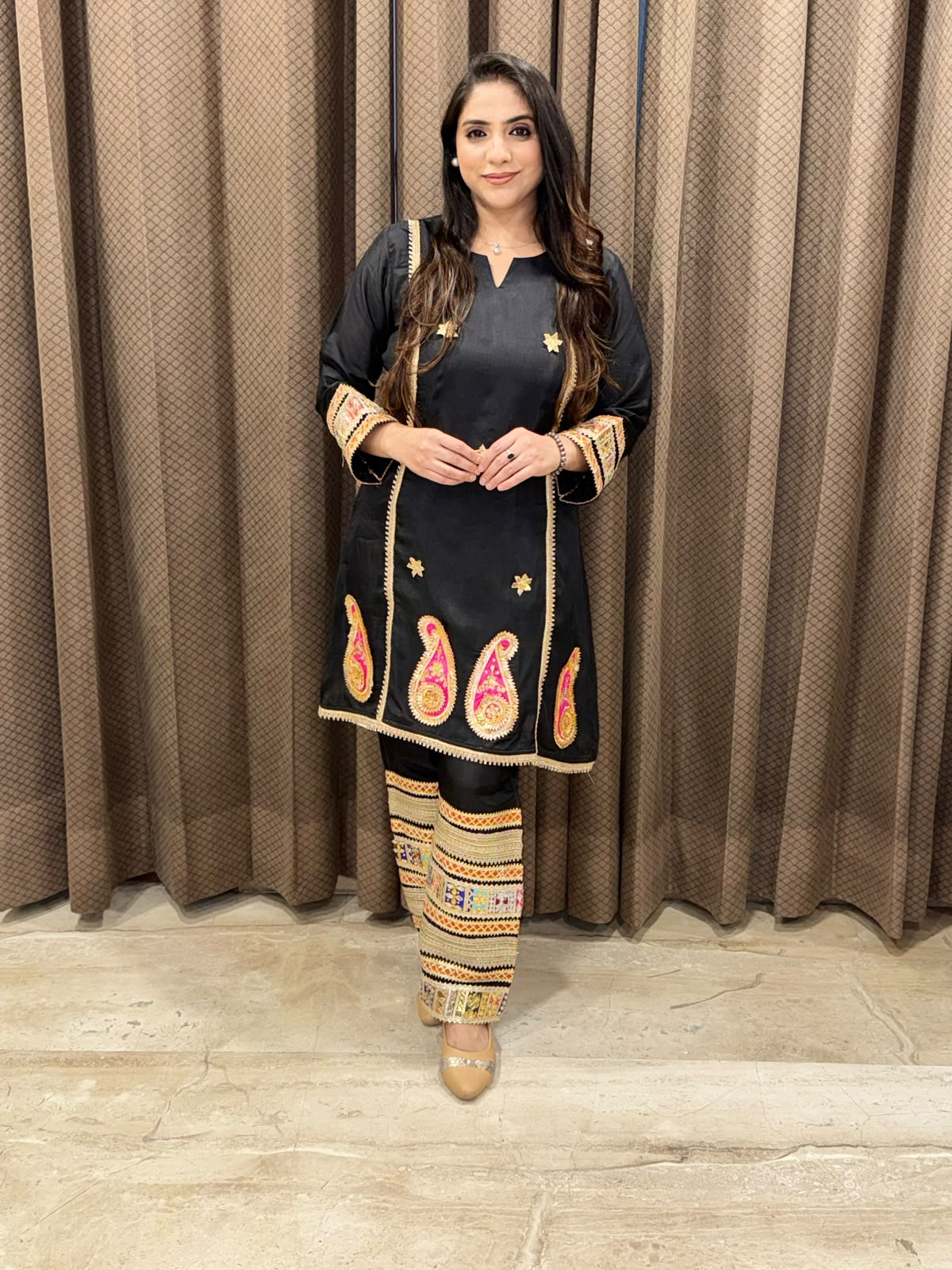Designer Black Coord set with gotta & laces handwork