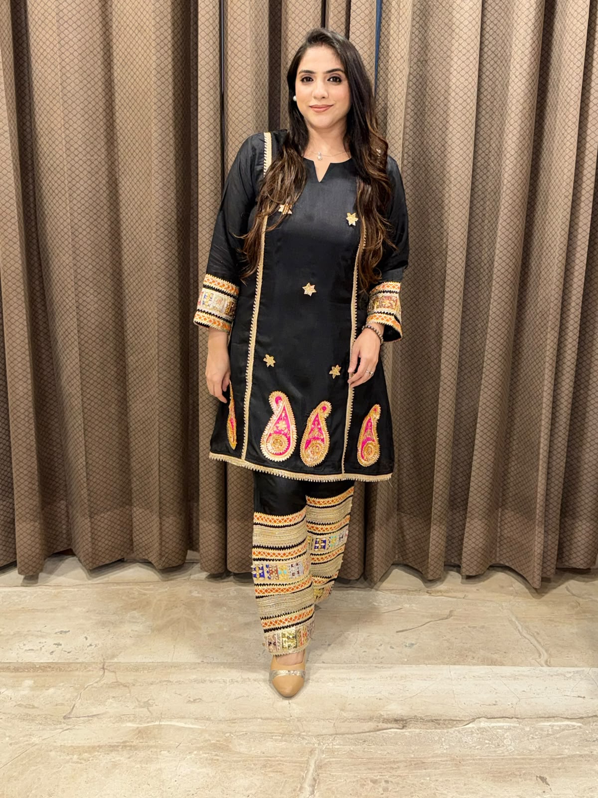 Designer Black Coord set with gotta & laces handwork