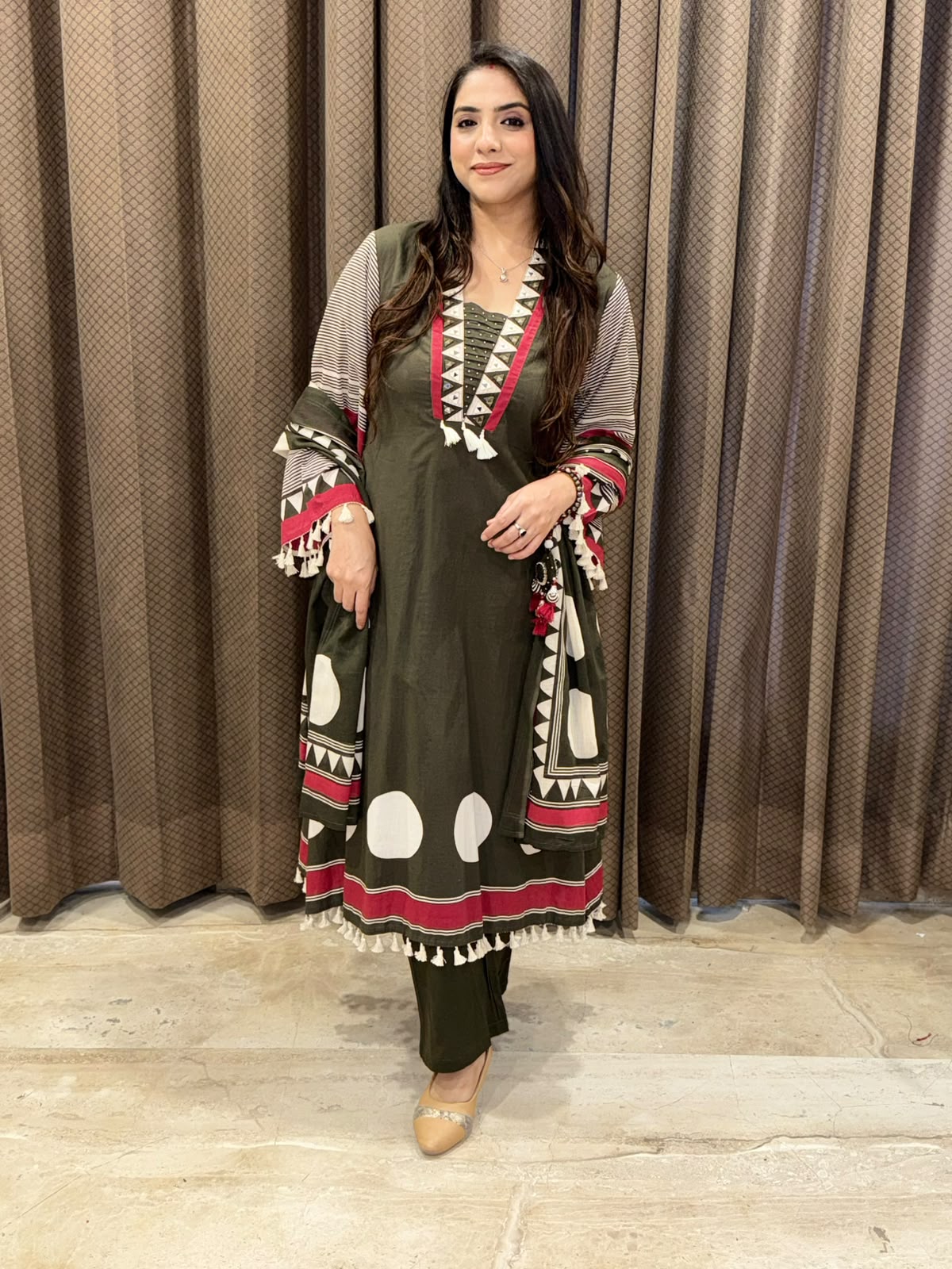 Designer Green suit set with pants & Rakhi